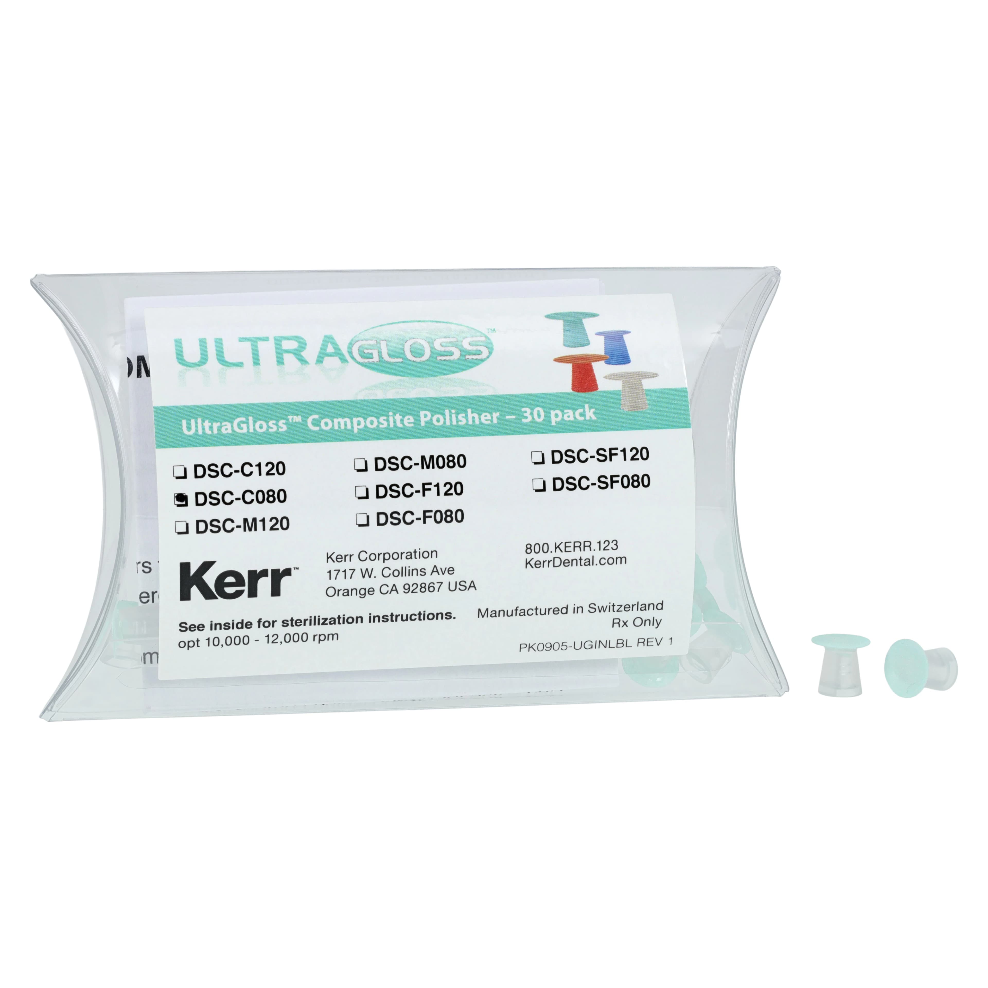 Kerr UltraGloss Composite Polishing Discs, Coarse, Single-Sided, Small (8mm), Green, 30/Pkg, DSC-C080 thumbnail 2
