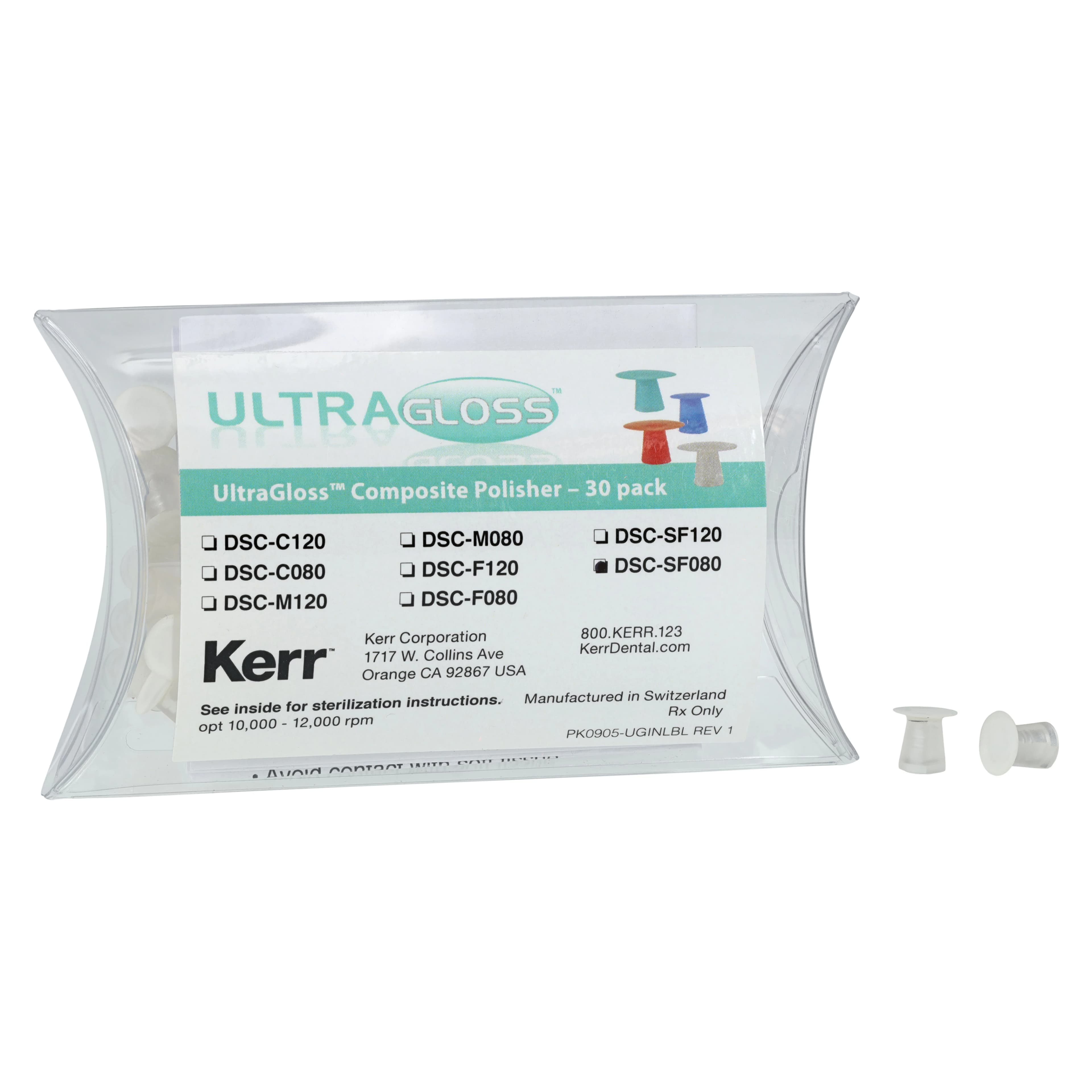 Kerr UltraGloss Composite Polishing Discs, Super-Fine, Small (8mm), Clear, Double-Sided, 30/Pk, DSC-SF080 - UltraGloss Polisher Small Clear Super-Fine 30/Pk - Image 1