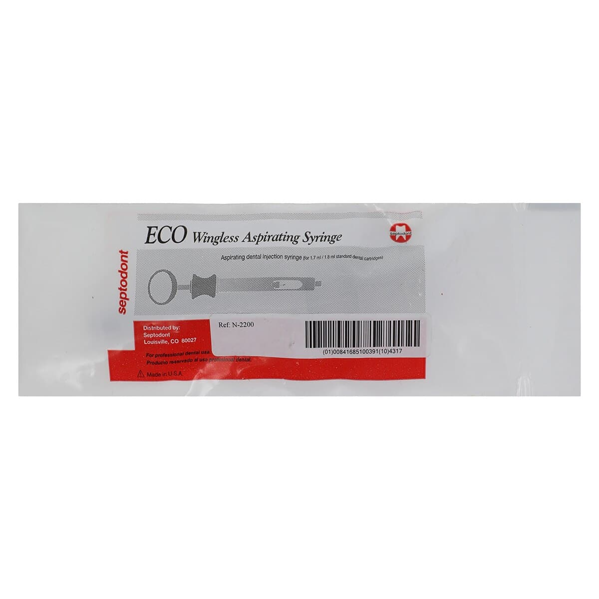 Septodont Eco Aspirating Syringe, Wingless (A Type), Stainless Steel, 1.7/1.8 mL, 01-N2200 thumbnail 3
