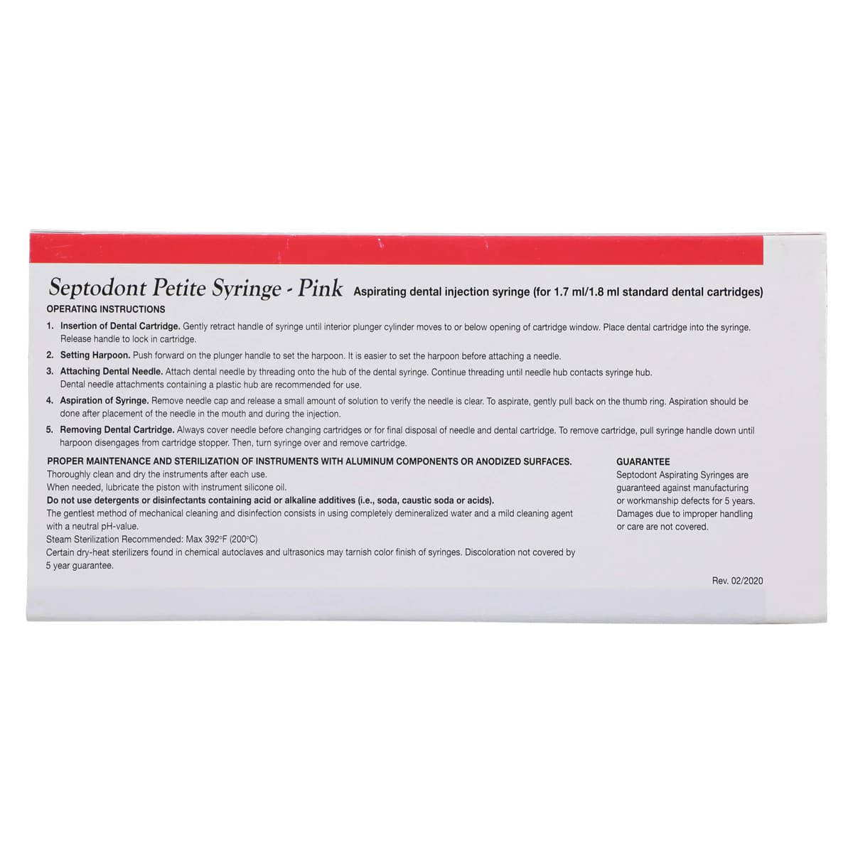 Septodont Petite Aspirating Syringe, Pink, 1.7/1.8 ml Cartridge, 1 Each, 01-N2120 thumbnail 6