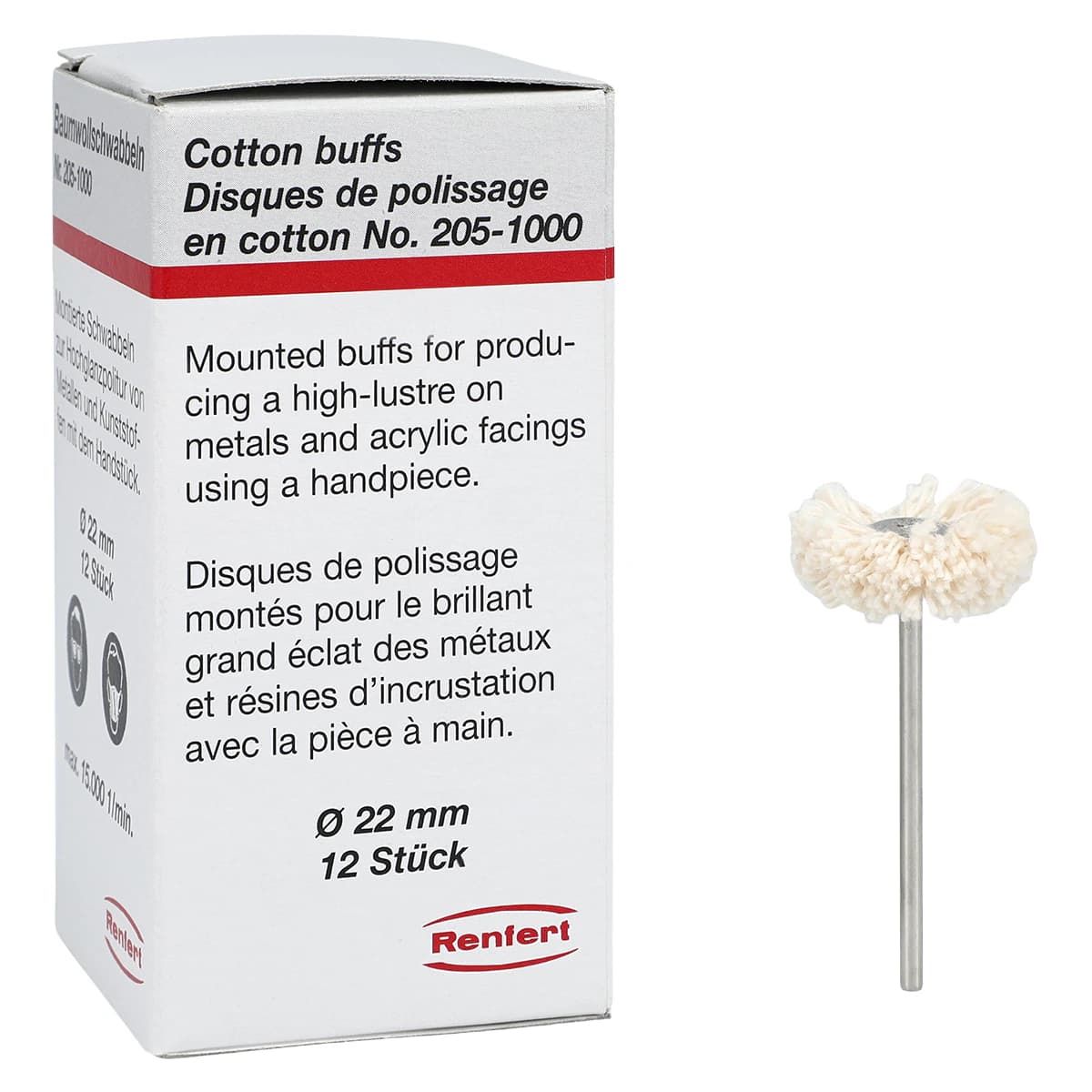 Renfert Mounted Cotton Buffs, 22 mm, Pack of 12, 2051000 thumbnail 2