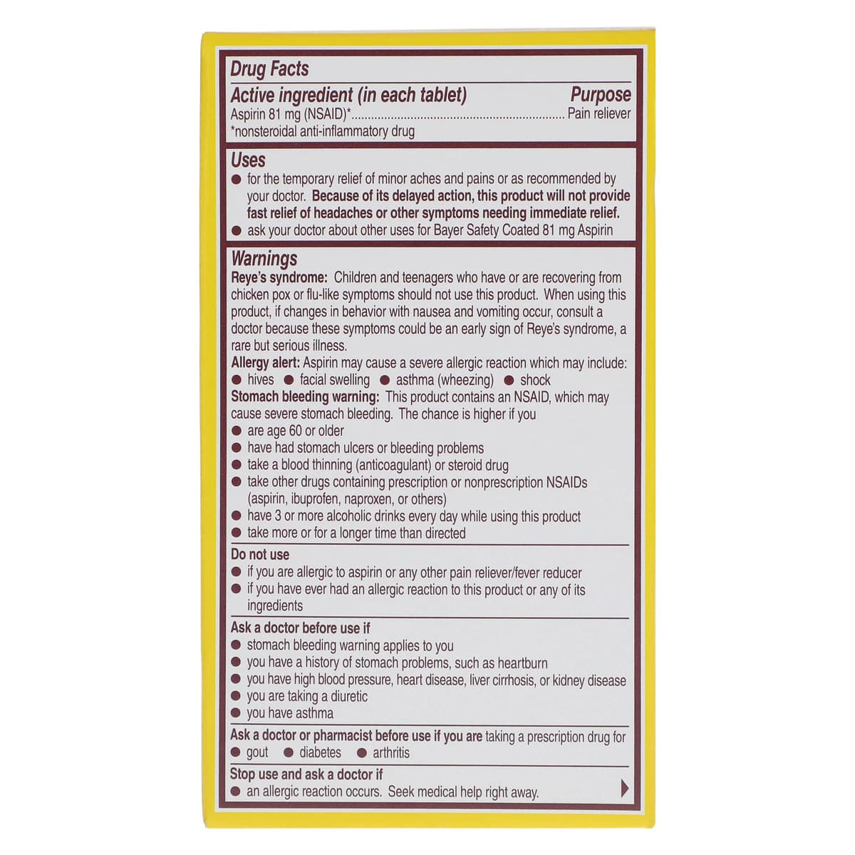 Bayer Low Dose Aspirin 81mg Tablets, NSAID Pain Reliever, 200 Count Bottle thumbnail 3