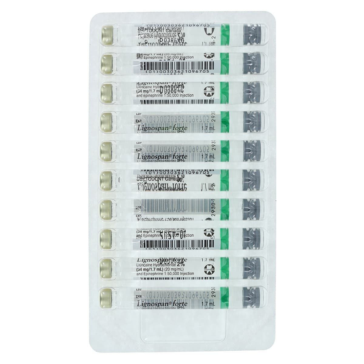 Lignospan Forte Lidocaine HCl 2% with Epinephrine 1:50,000 Injection, USP, 1.7 mL Glass Cartridges, 50/Box, 01-A1050 thumbnail 3