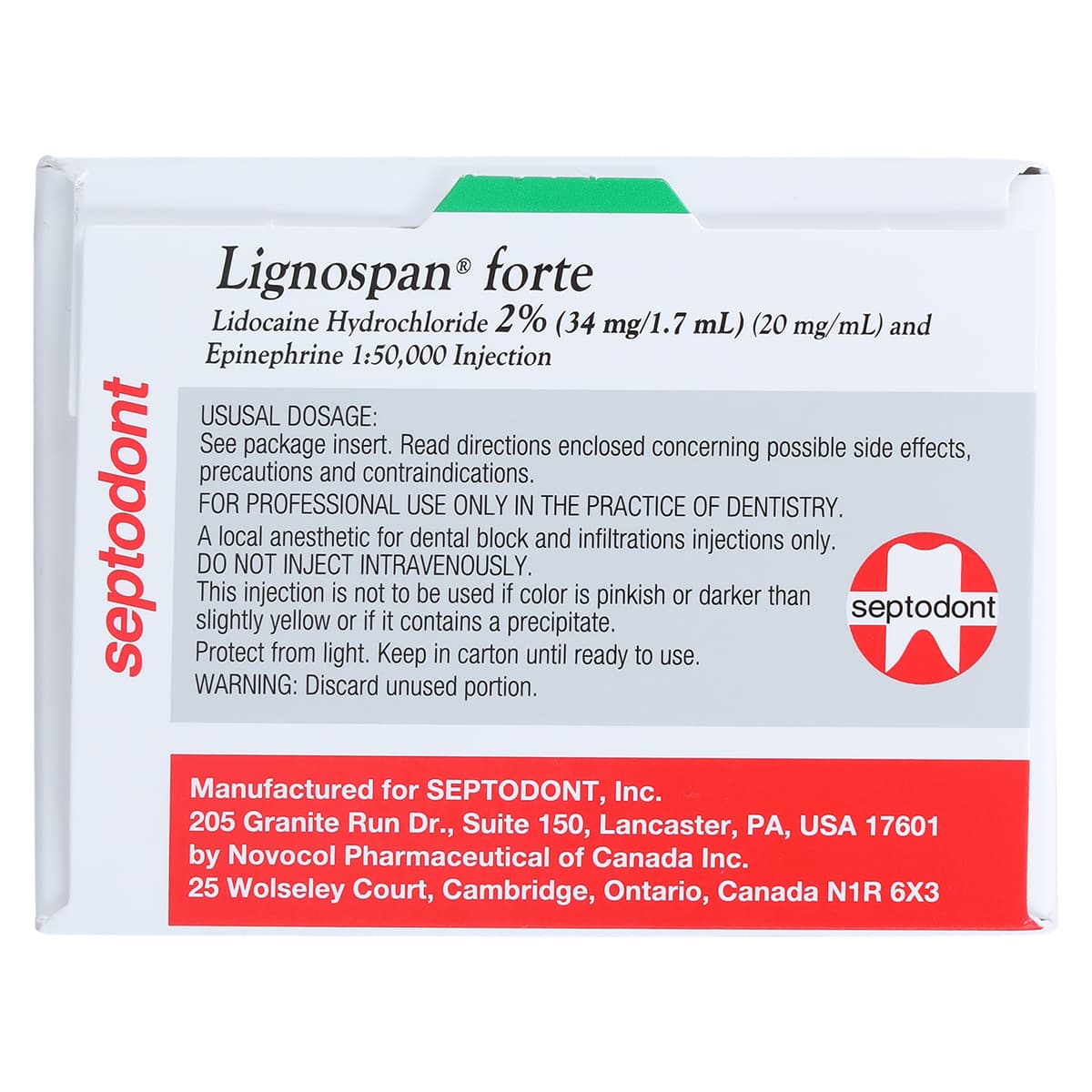 Lignospan Forte Lidocaine HCl 2% with Epinephrine 1:50,000 Injection, USP, 1.7 mL Glass Cartridges, 50/Box, 01-A1050 thumbnail 5