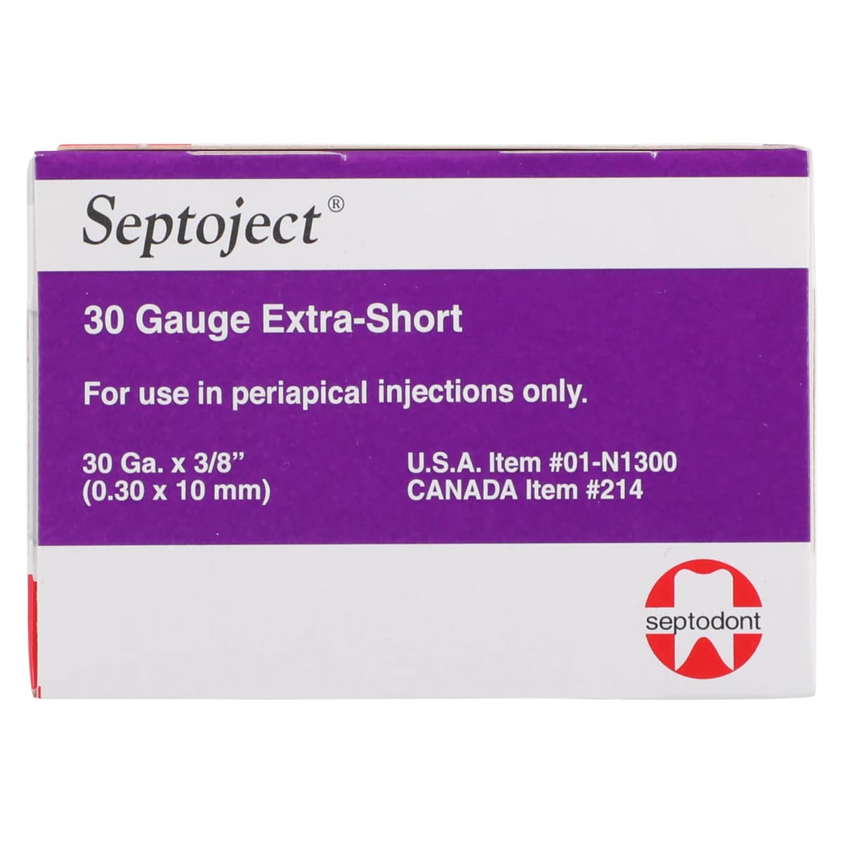 Septoject Dental Hypodermic Needles, Plastic Hub, Gauge 30, Extra Short (10mm), Purple, 100/Box, 01-N1300 thumbnail 6