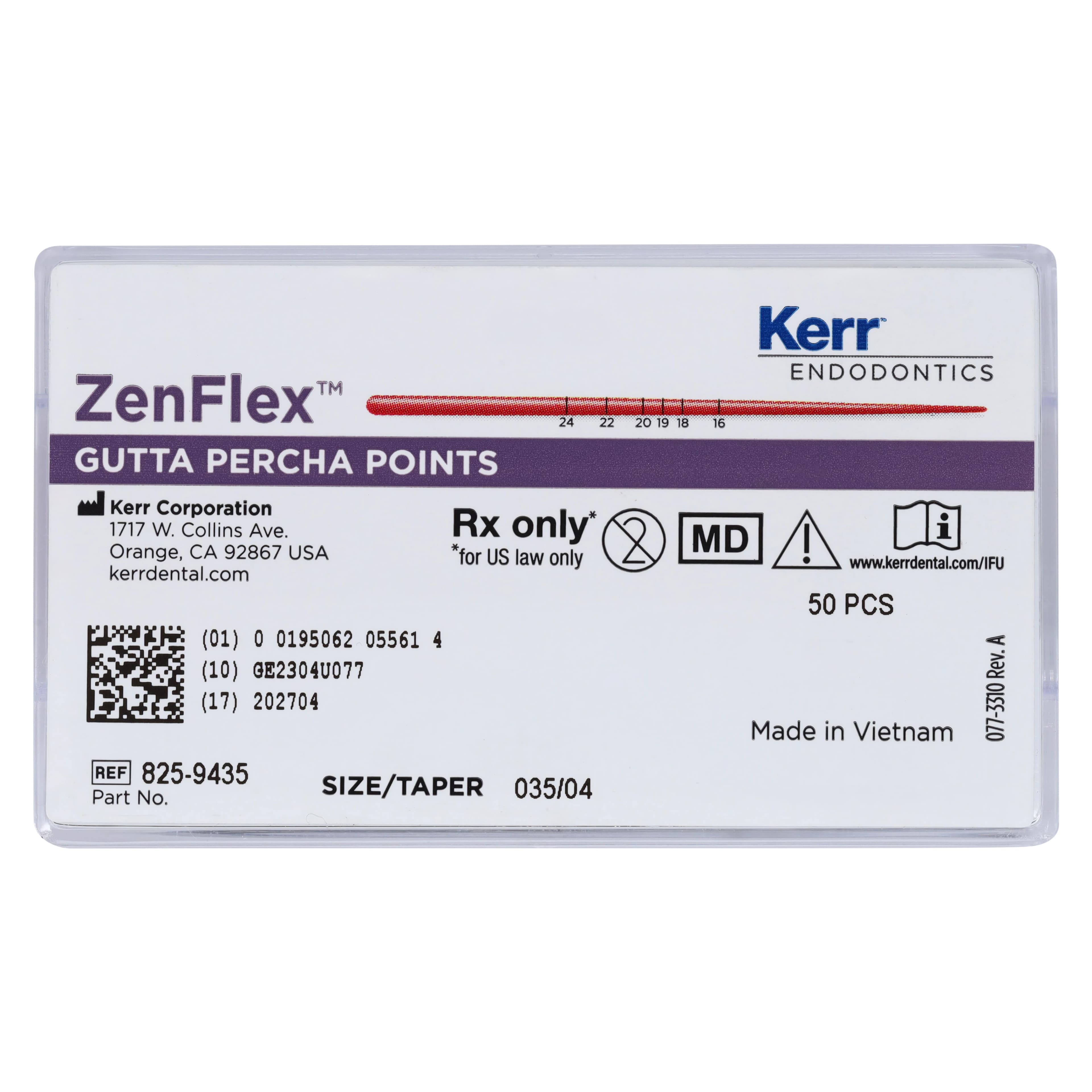 Kerr Dental ZenFlex Gutta Percha Points, .04 Taper, Size 35 (0.35 mm Tip), ISO Color-Coded Green, 50/Pk, 825-9435 - ZenFlex Gutta Percha Points .04/0.35 50/Pk - Image 1