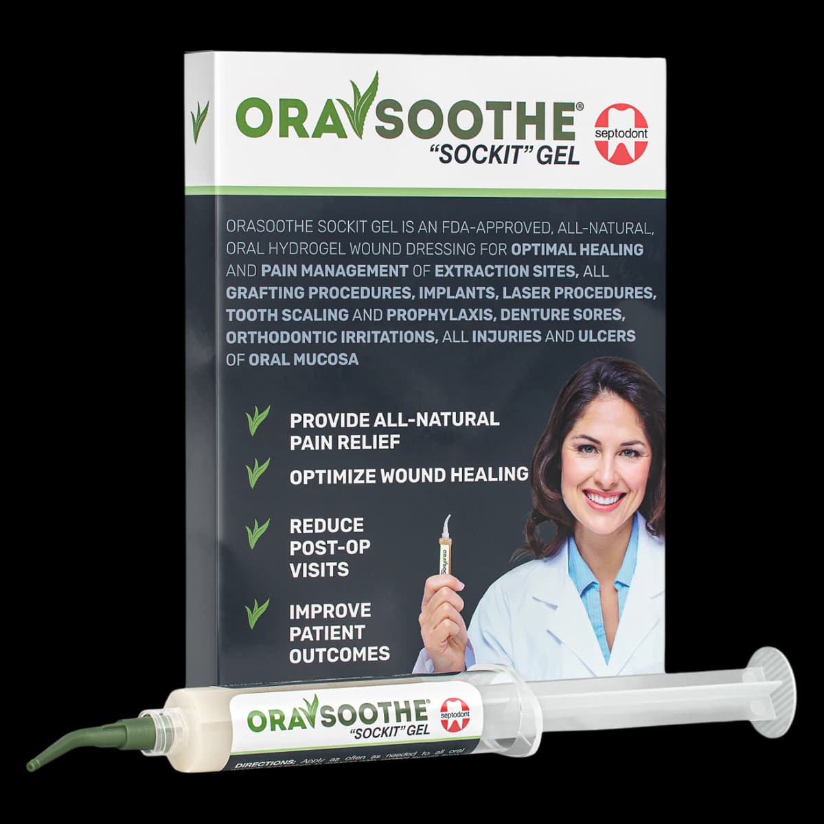 Septodont ORASOOTHE Sockit Oral Hydrogel Wound Dressing, 10 g Syringe, 5/Pk, 01S0600 - ORASOOTHE Sockit Gel Syringe 5/Pk - Image 1