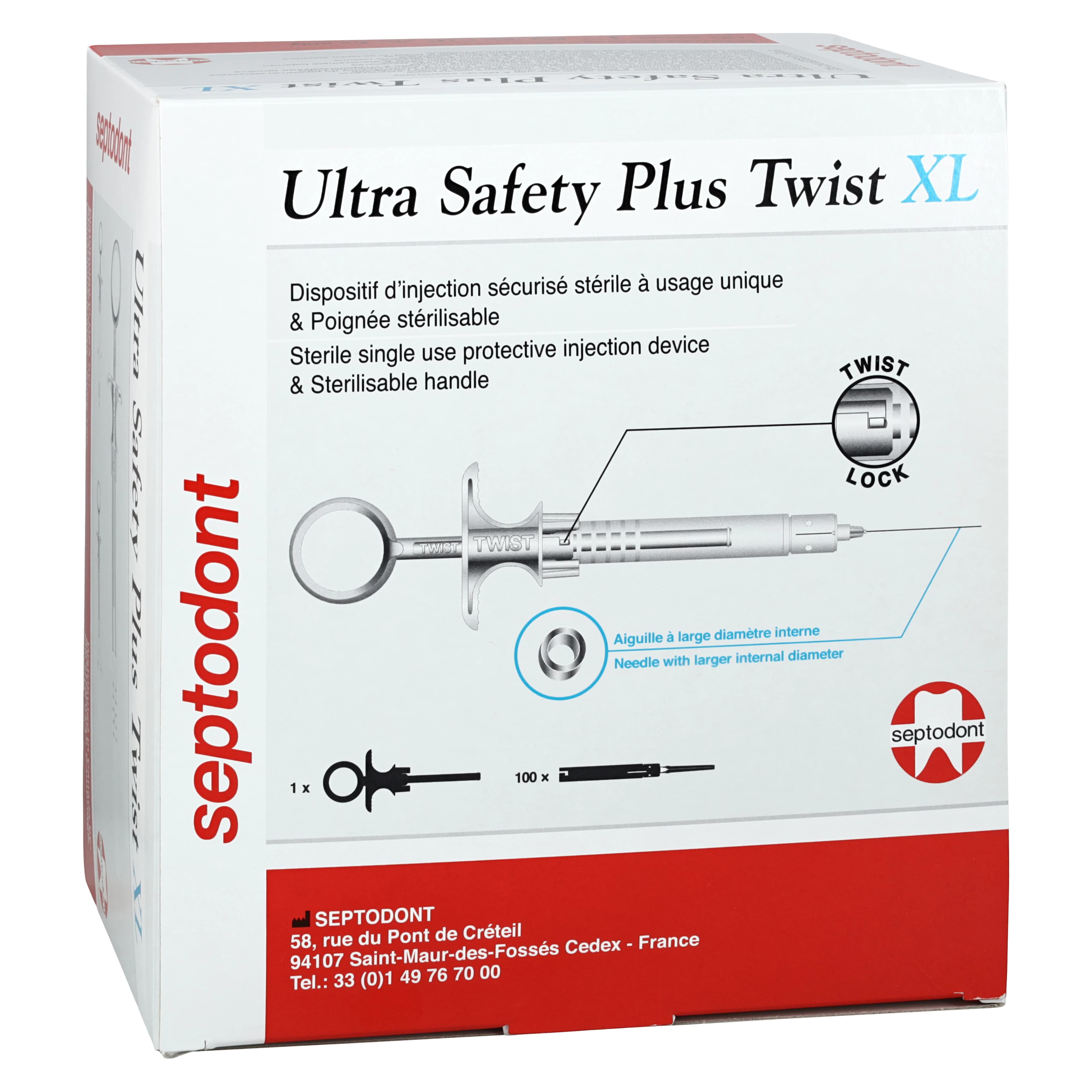 Septodont Ultra Safety Plus Twist XL Sterile Dental Needles, 27 Gauge Short (Orange), 100/Box with 1 Syringe Handle, 01N4571 - Ultra Safety Plus Twist XL 27g Short Orange Box of 100 Injection Needles with 1 Syringe Handle - Image 1