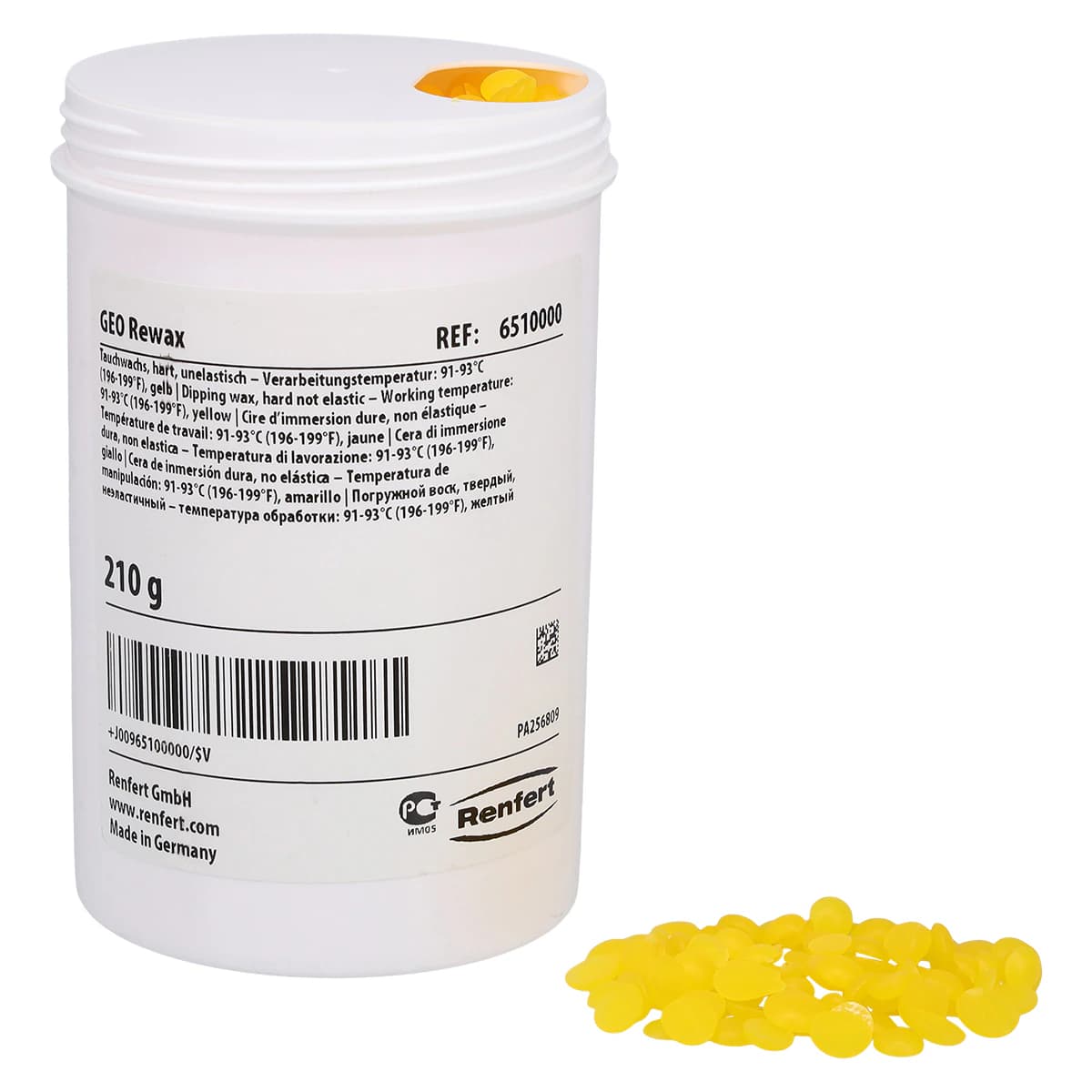 Renfert Yellow Rewax Dipping Wax Moldings, 210g, Pellets, 1/Pkg thumbnail 2