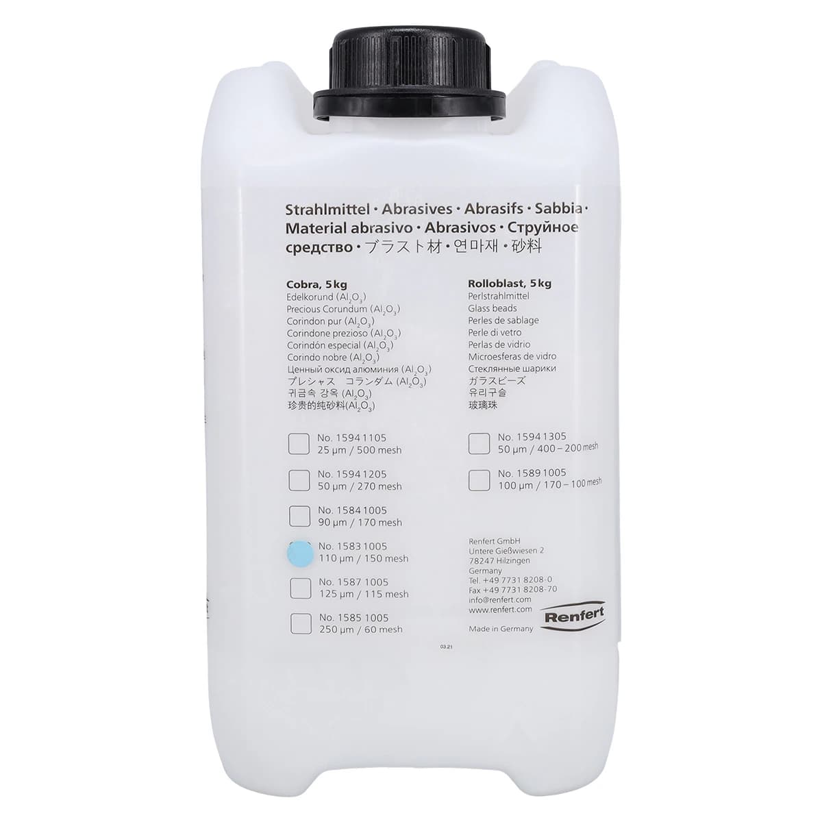 Renfert Cobra White Aluminum Oxide Abrasive, 110 Micron, 5 kg (11 lb), 15831005 thumbnail 4