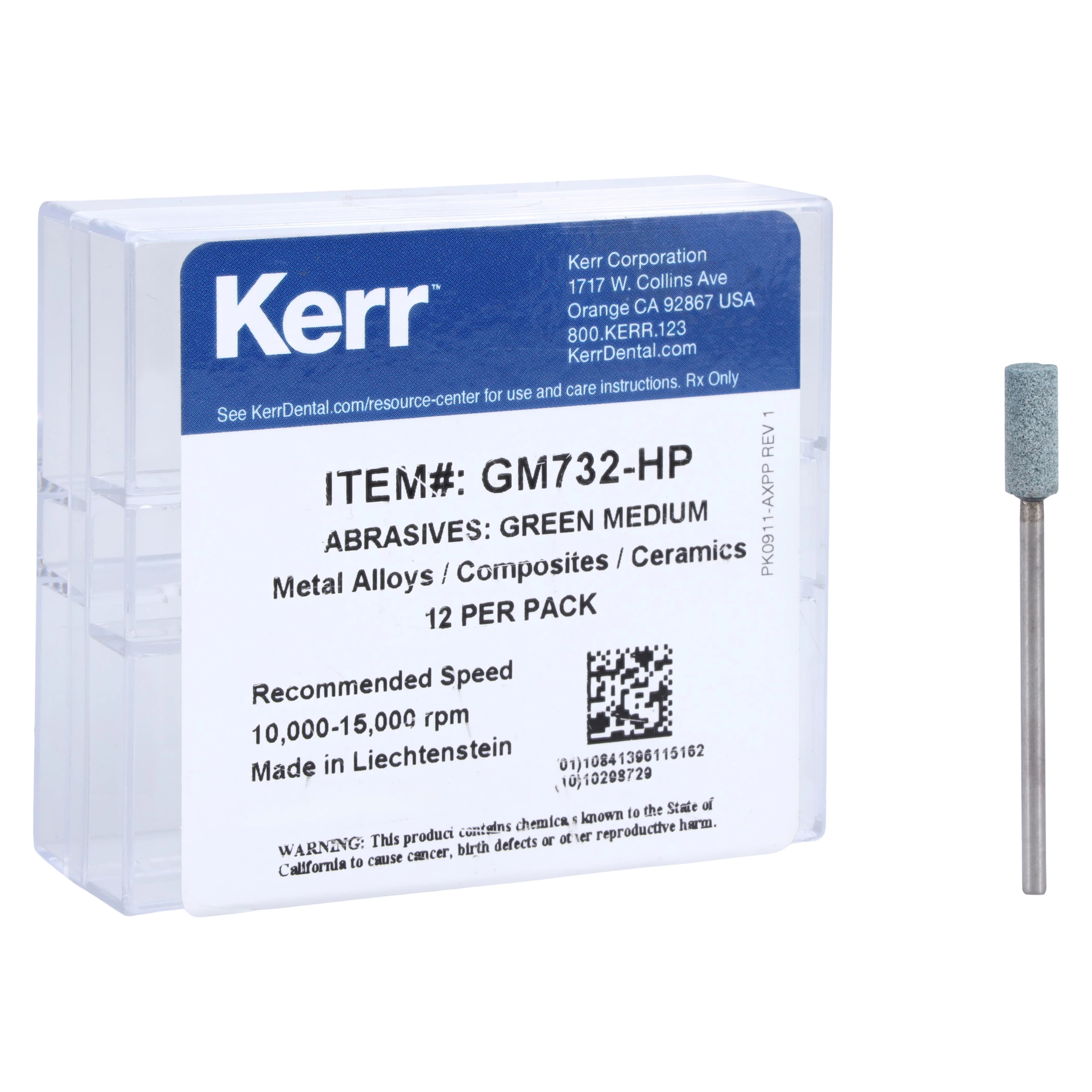 NTI Green Stone Abrasive Cylinder, HP, Medium, 5.0 mm x 12 mm, 12/Pk, GM732-HP thumbnail 2