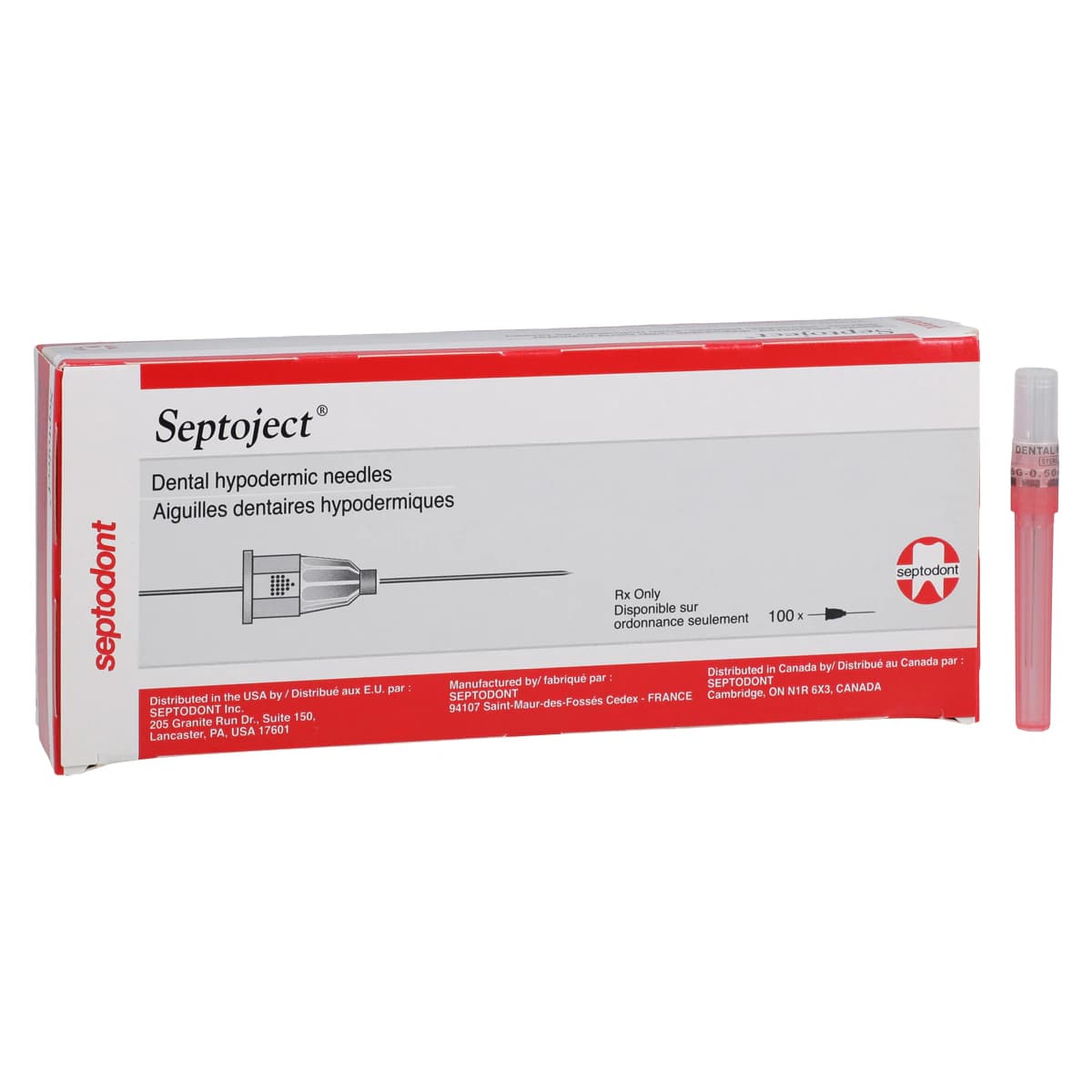Septoject Dental Needle, 25 Gauge Long (35mm), Red, Plastic Hub, Sterile, 100/Box, 01-N1252 thumbnail 2