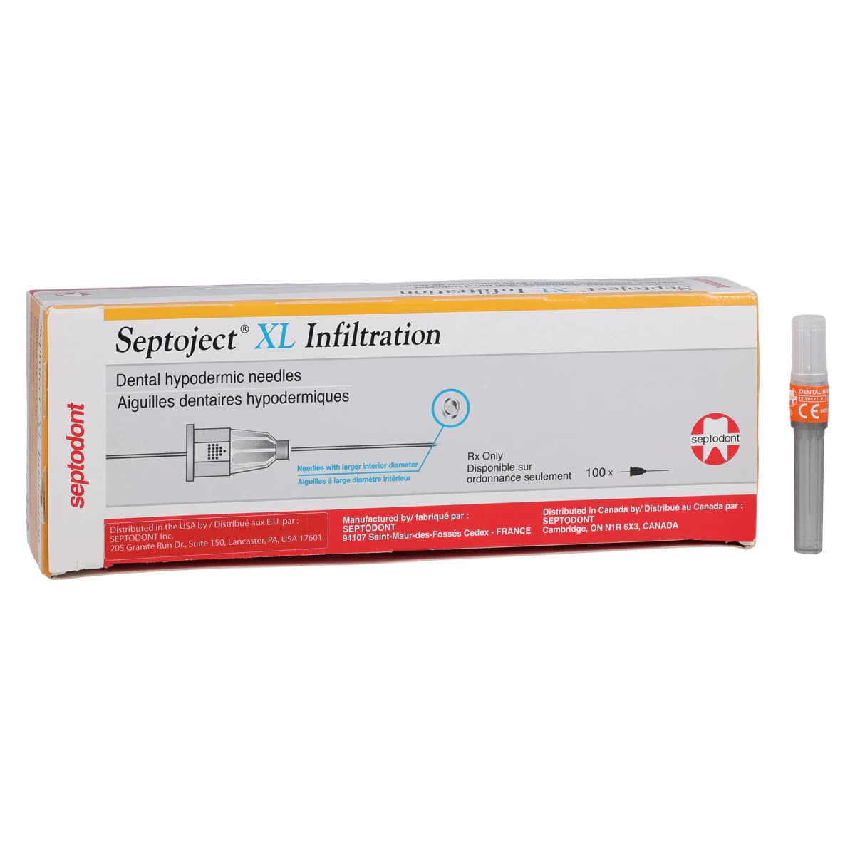 Septoject XL Dental Needle, 27 Gauge Short (25mm), Infiltration, Sterile, 100/Box, 01-N1500 - Septoject XL Needle 27ga Short (25mm) - 100/Box 01-N1500 - Image 1