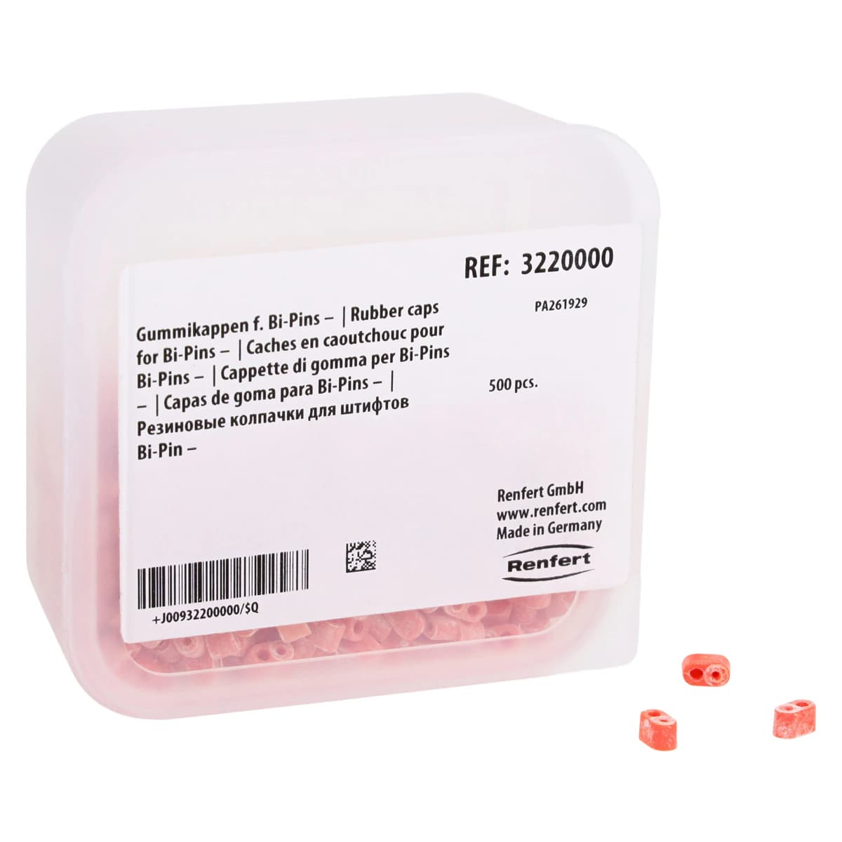 Renfert Bi-Pin Rubber Caps for Dowel Pins, 500/Pkg - Bi-Pin Rubber Caps Pack of 500 - Image 1