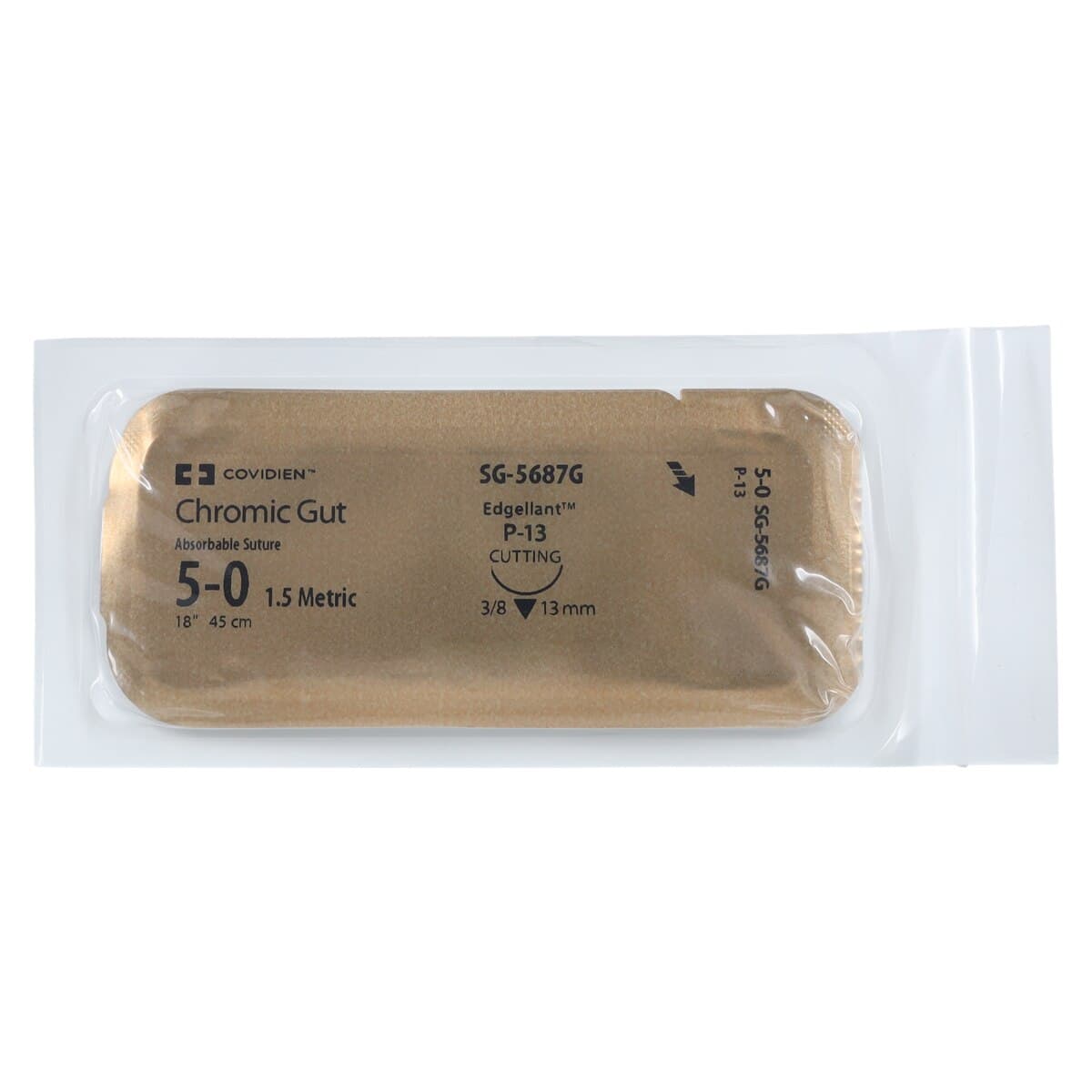 Surgigut Suture Chromic Gut Monofilament 5-0, 18", P-13 Premium Reverse Cutting, 3/8 Circle Needle 13mm, Undyed, 12/Case thumbnail 3