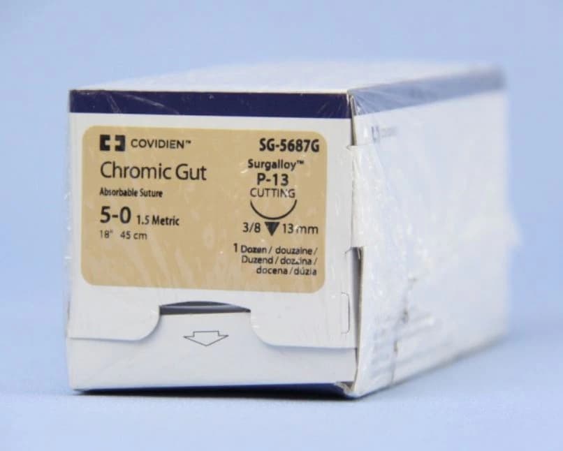 Surgigut Suture Chromic Gut Monofilament 5-0, 18", P-13 Premium Reverse Cutting, 3/8 Circle Needle 13mm, Undyed, 12/Case thumbnail 2