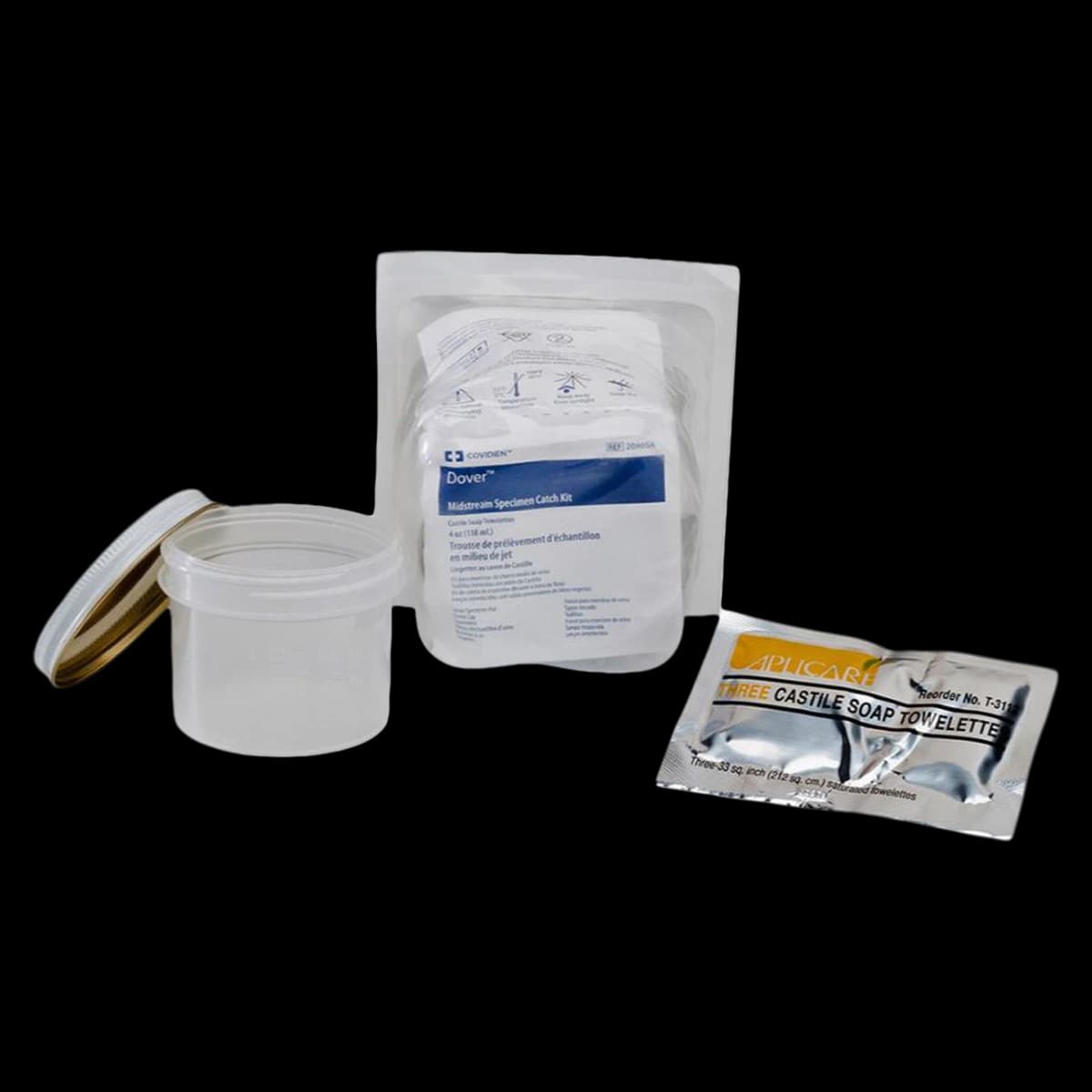 Cardinal Dover Midstream Collection Kit, 4 oz, with Castile Soap Towelettes, 100/Case - Kit With Castille Soap - Image 1