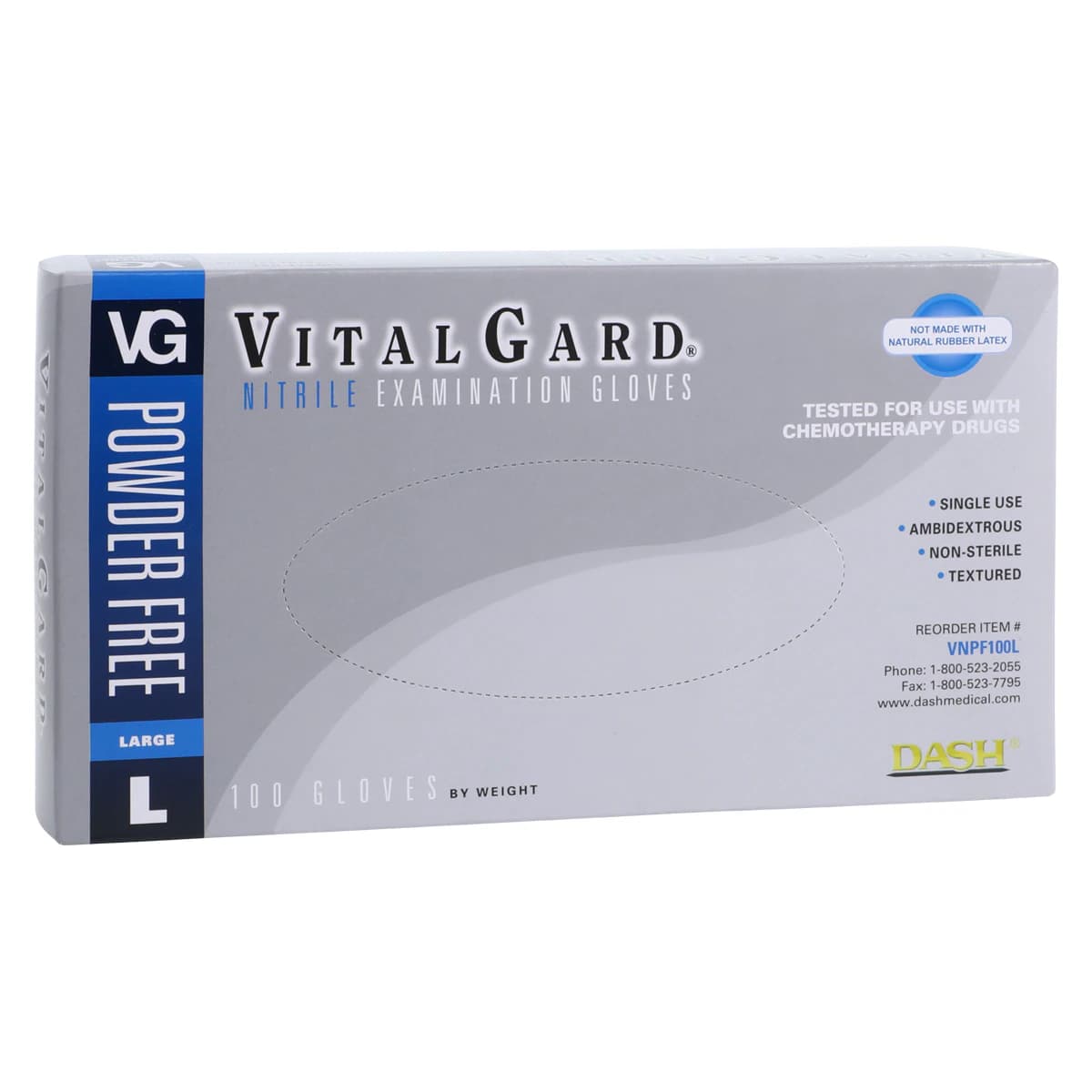 VitalGard Nitrile Exam Gloves, Powder-Free, Latex-Free, Textured, Non-Sterile, Large, Blue, 100/Box, VNPF100L thumbnail 4