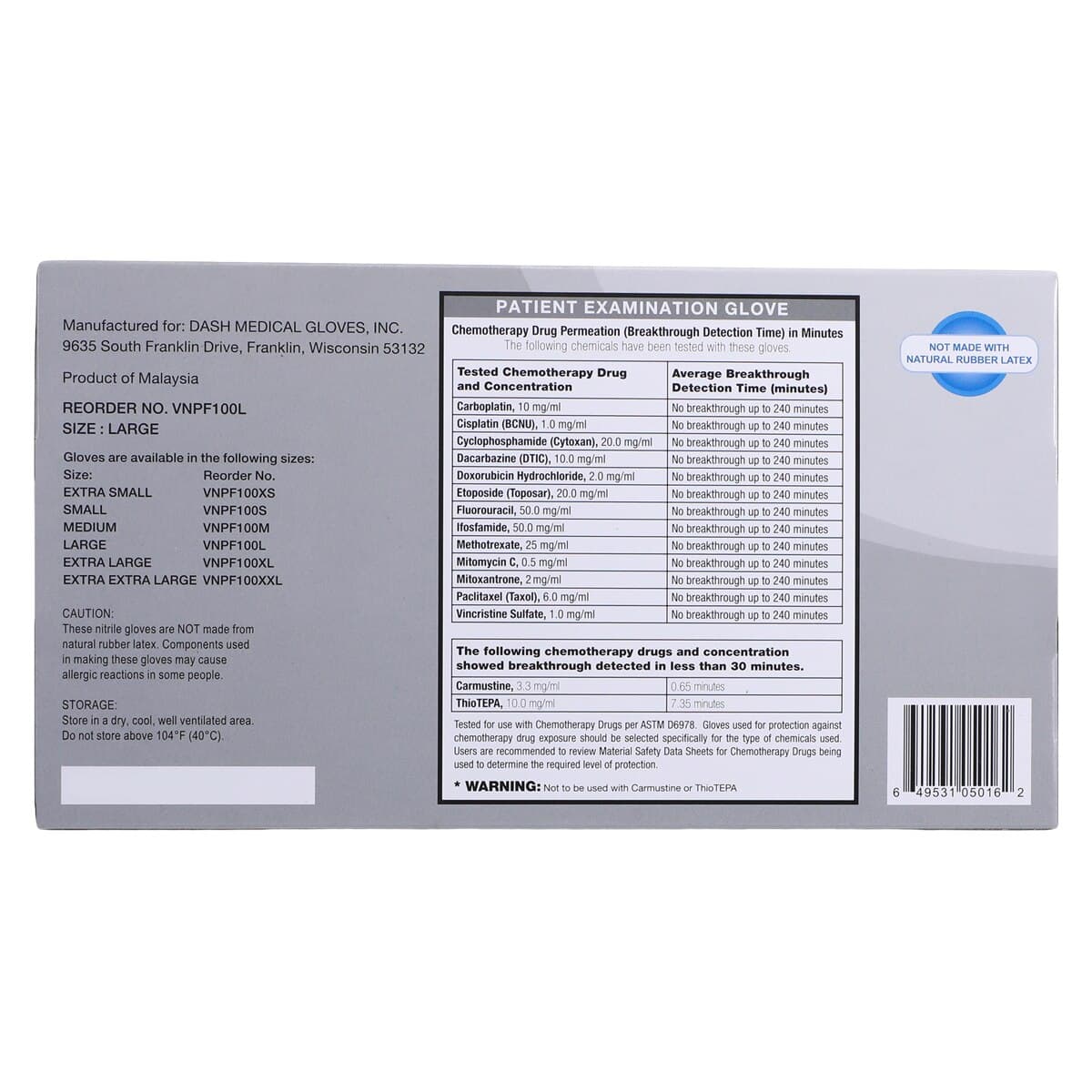 VitalGard Nitrile Exam Gloves, Powder-Free, Latex-Free, Textured, Non-Sterile, Large, Blue, 100/Box, VNPF100L thumbnail 5