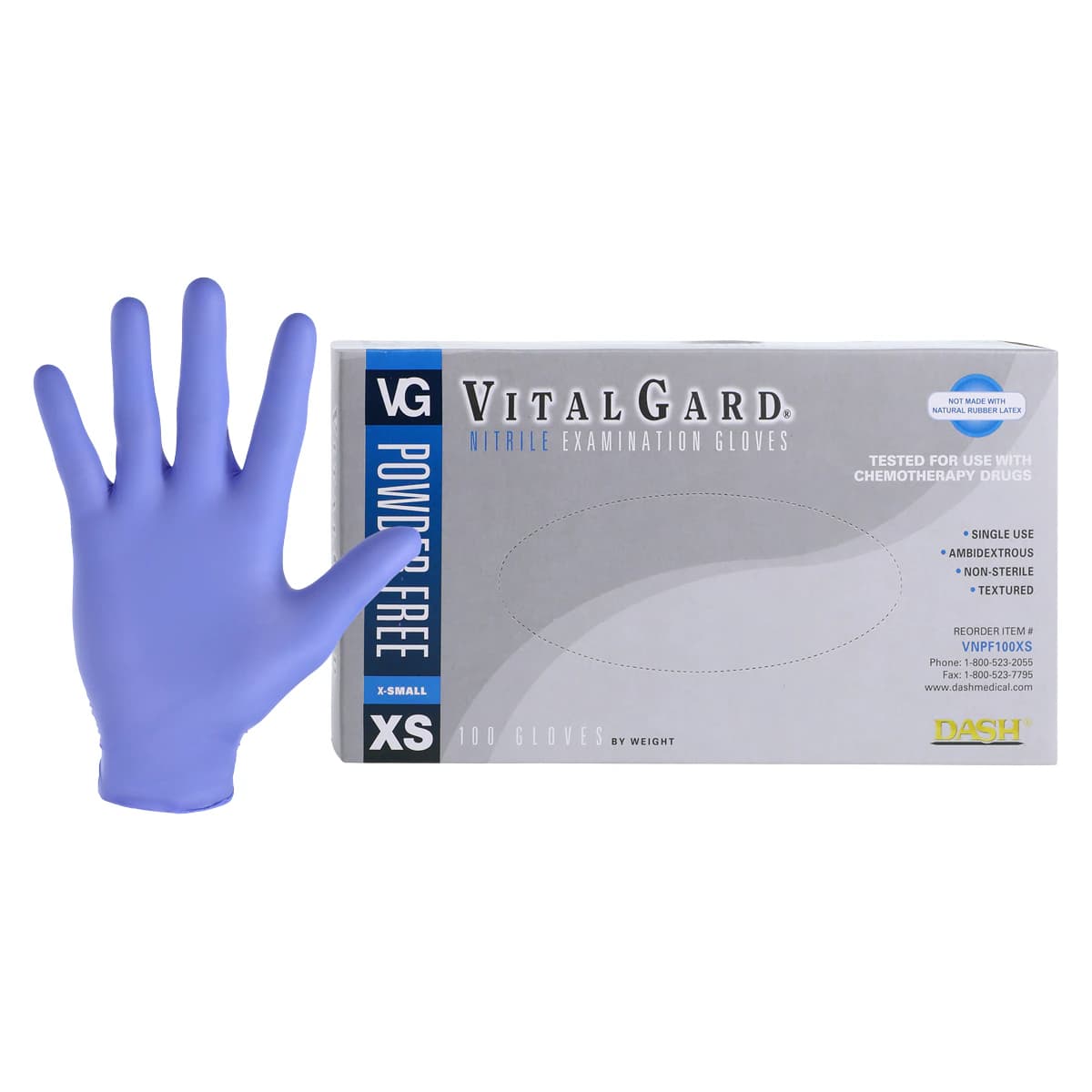 VitalGard® Nitrile Exam Gloves, Powder Free, Latex Free, Non-Sterile, Extra Small, Blue, 100/Box, VNPF100XS thumbnail 2
