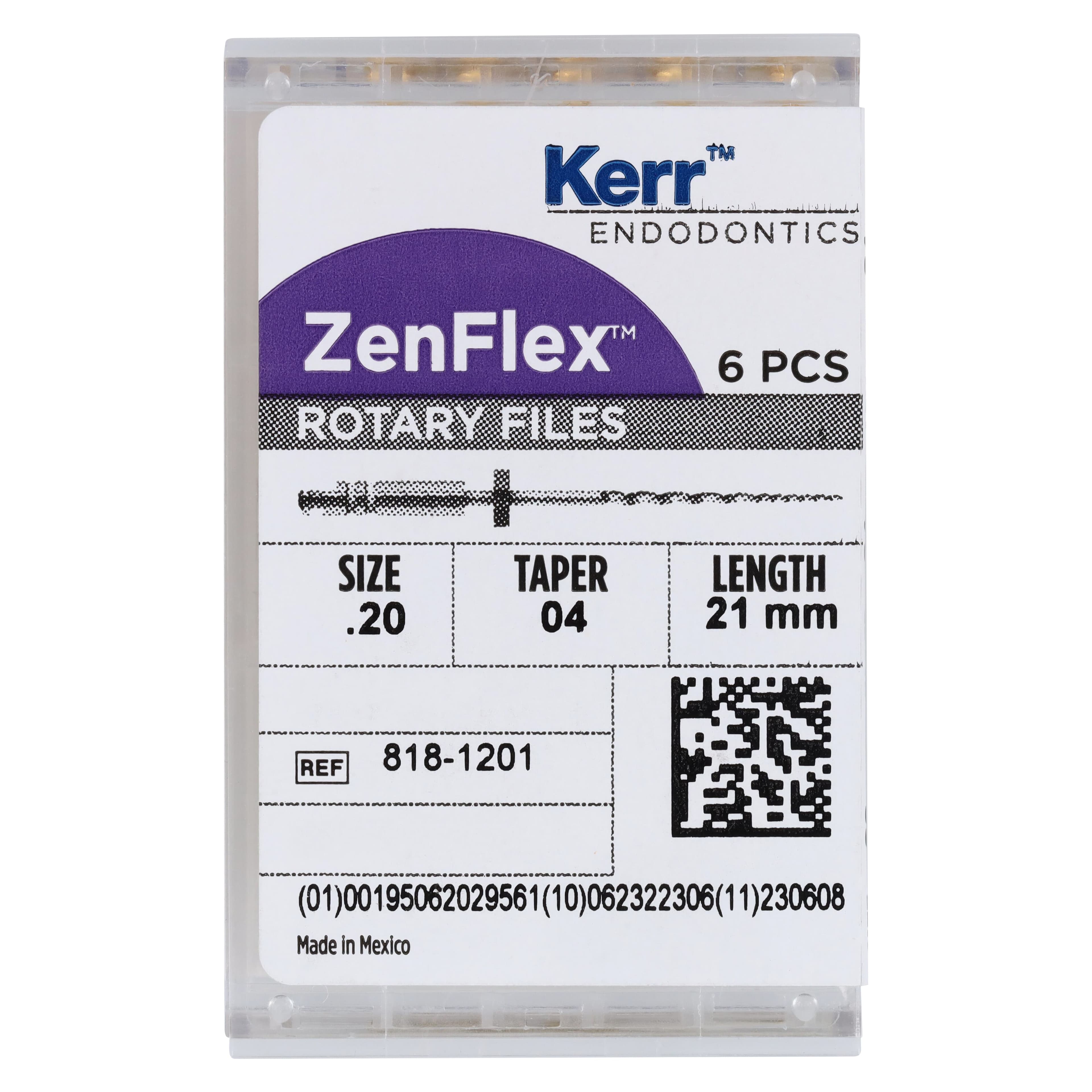 ZenFlex NiTi Rotary Shaping File, .20/.04 Taper, 21mm, Non-Cutting Tip, 6/Pk, 818-1201 thumbnail 7