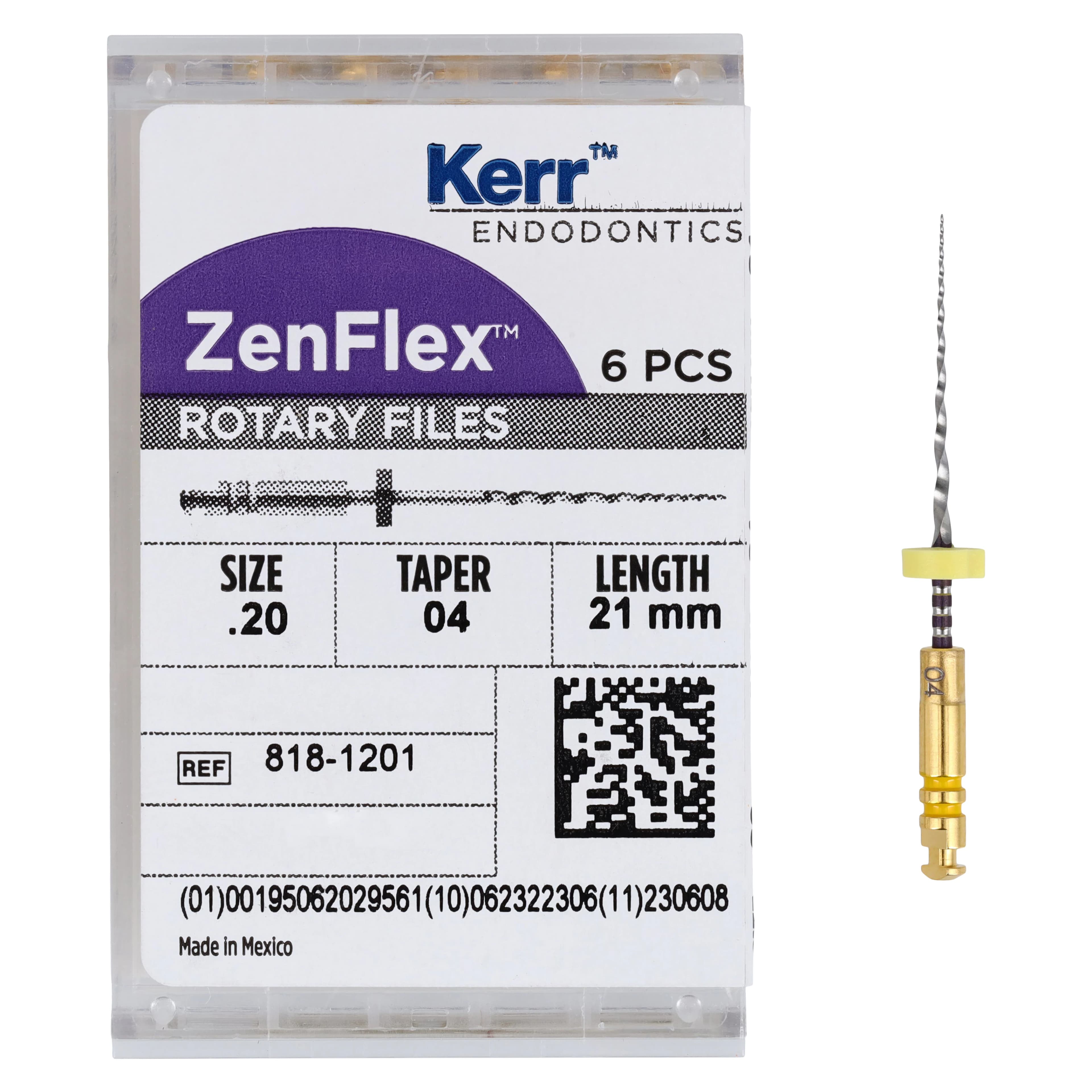 ZenFlex NiTi Rotary Shaping File, .20/.04 Taper, 21mm, Non-Cutting Tip, 6/Pk, 818-1201 thumbnail 6