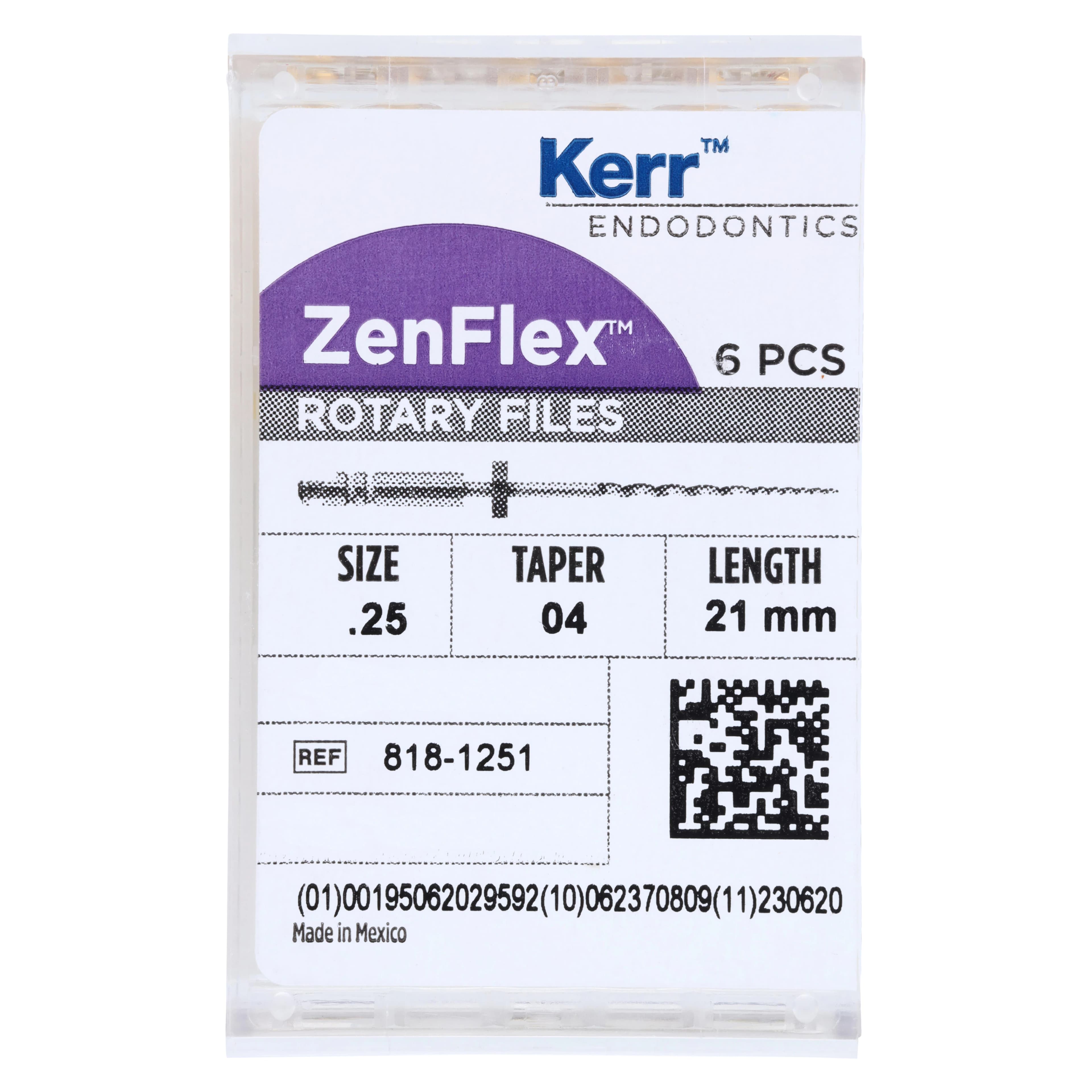 ZenFlex NiTi Rotary Shaping File, .25/.04/21mm, Non-Sterile, 6/Pk, 818-1251 - ZenFlex™ .25/.04/21mm Pack of 6 - Image 1