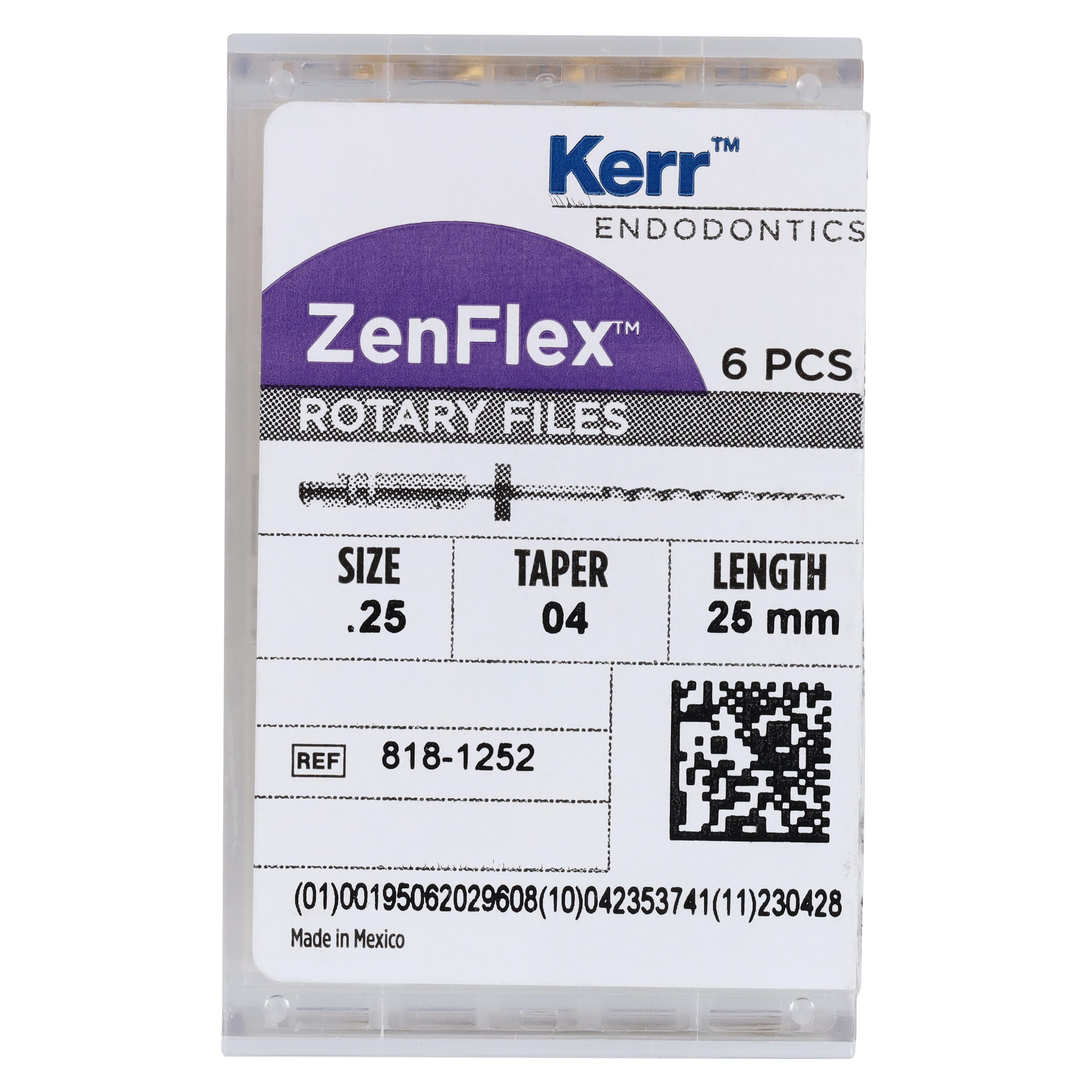 ZenFlex NiTi Rotary Shaping File, .25/.04/25mm, Non-Sterile, 6/Pk, 818-1252 thumbnail 6