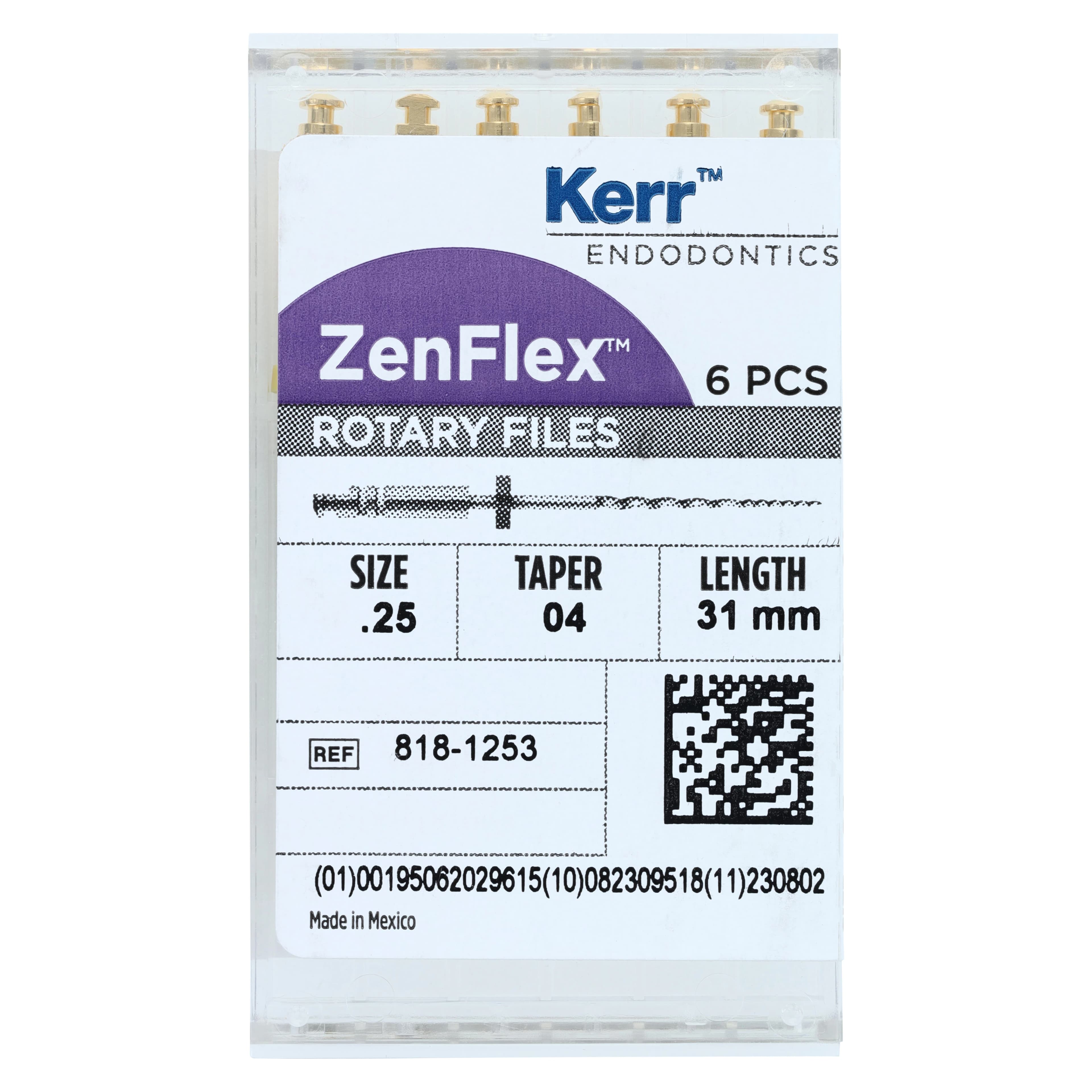 ZenFlex NiTi Rotary Shaping File, .25/.04, 31mm, Non-Cutting Tip, 6/Pk, 818-1253 - ZenFlex™ .25/.04/31mm Pack of 6 - Image 1