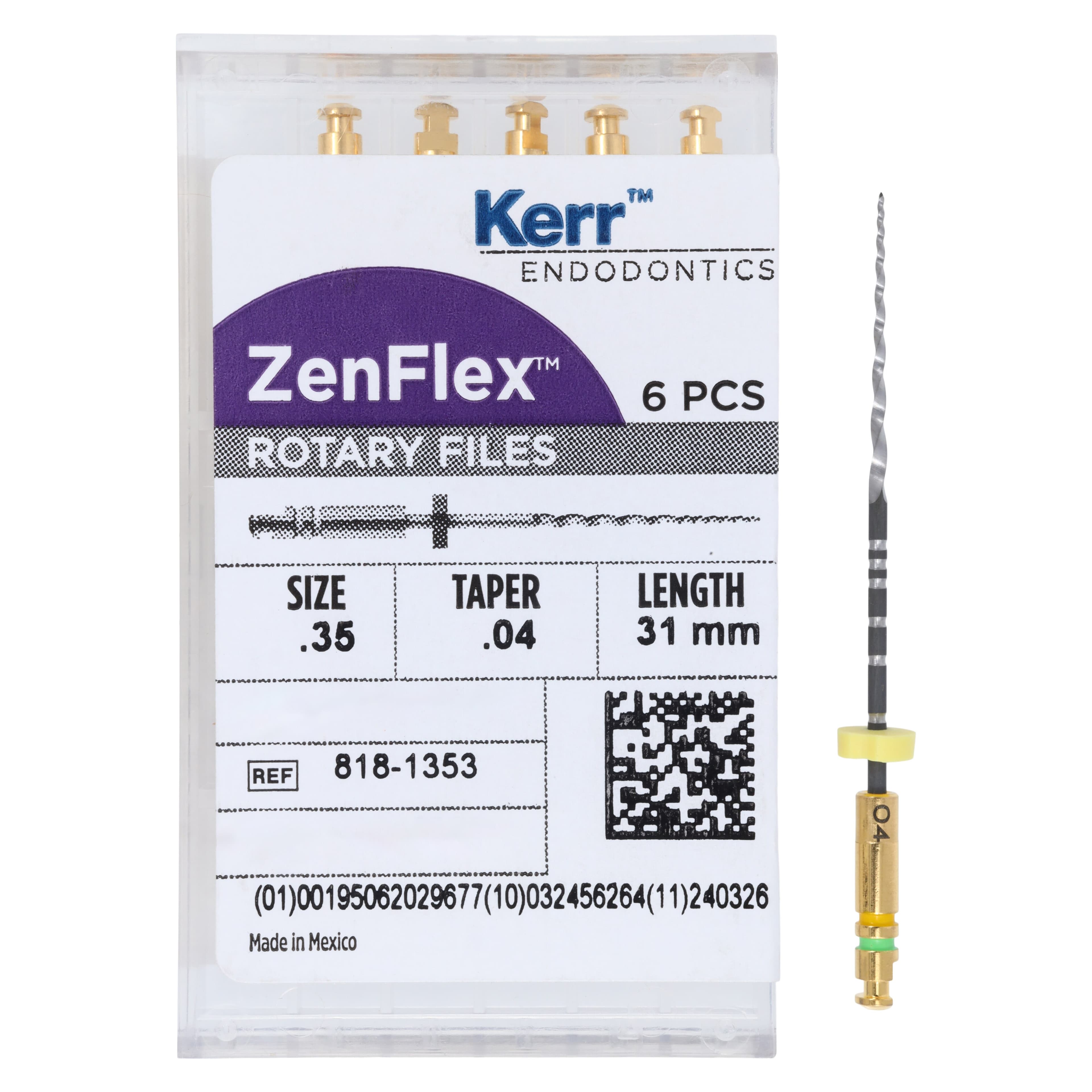 ZenFlex NiTi Rotary Shaping File, .35/.04, 31mm, Non-Cutting, 6/Pk, 818-1353 thumbnail 5
