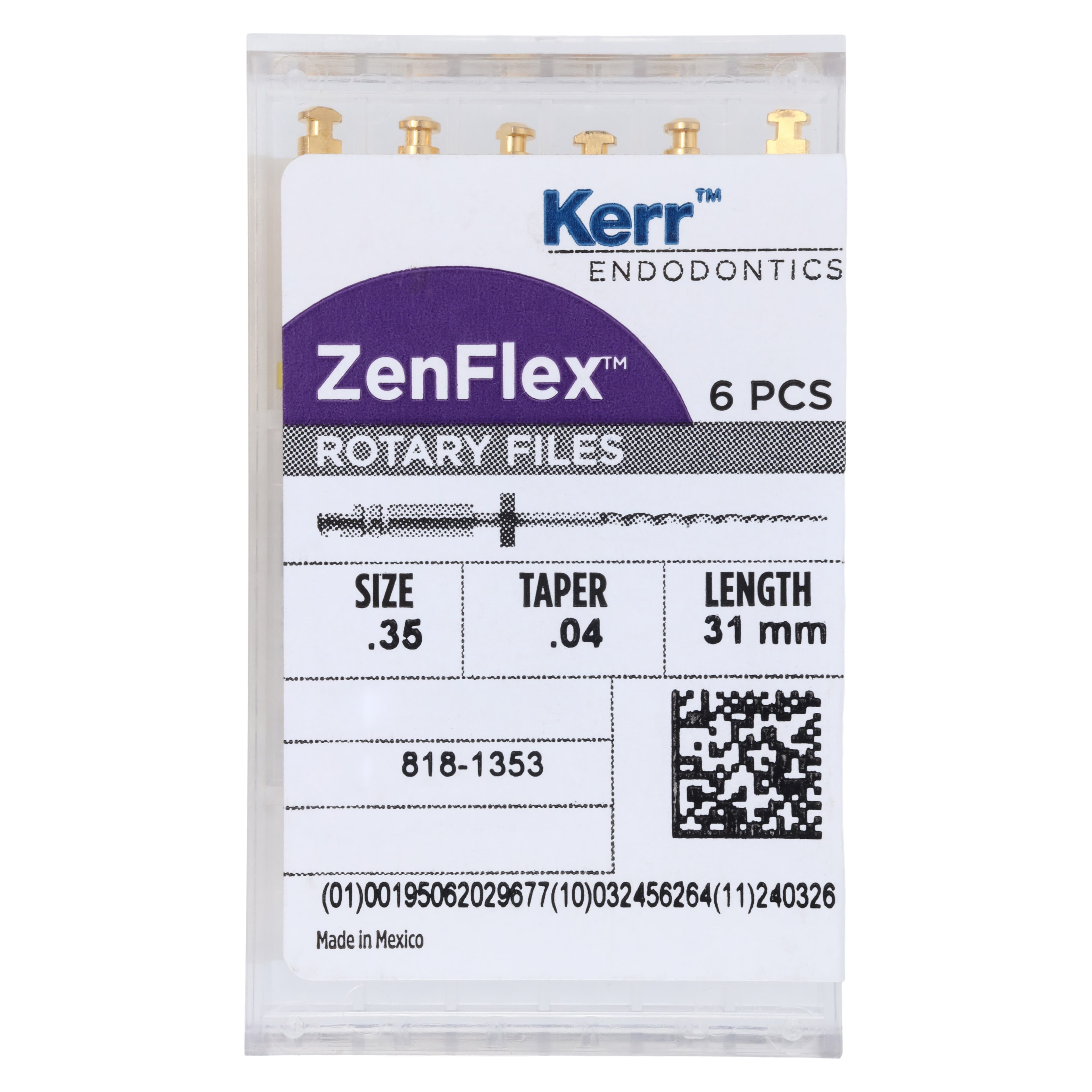 ZenFlex NiTi Rotary Shaping File, .35/.04, 31mm, Non-Cutting, 6/Pk, 818-1353 thumbnail 6