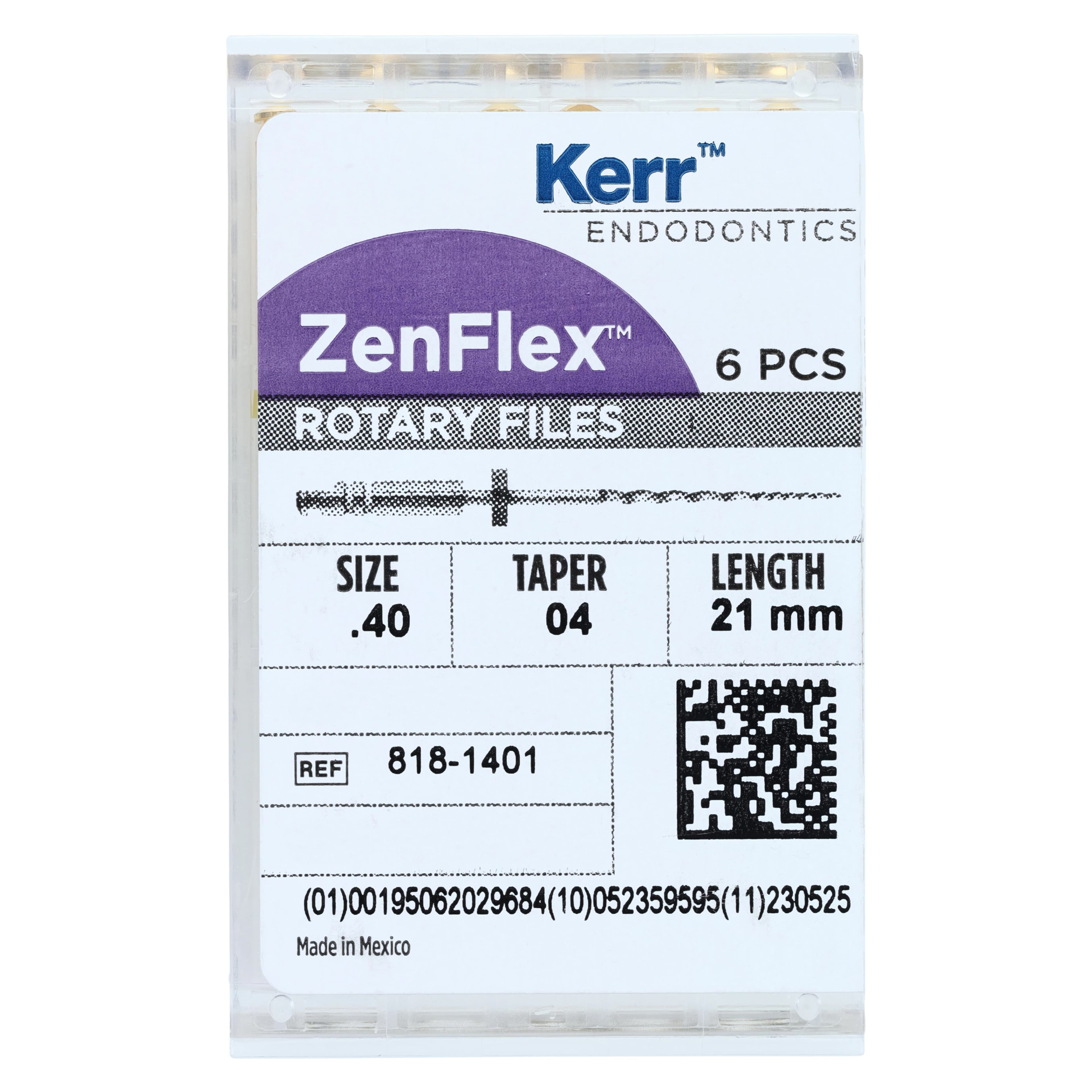 ZenFlex NiTi Rotary Shaping File, .40/.04/21mm, Non-Sterile, 6/Pk, 818-1401 - ZenFlex™ .40/.04/21mm Pack of 6 - Image 1