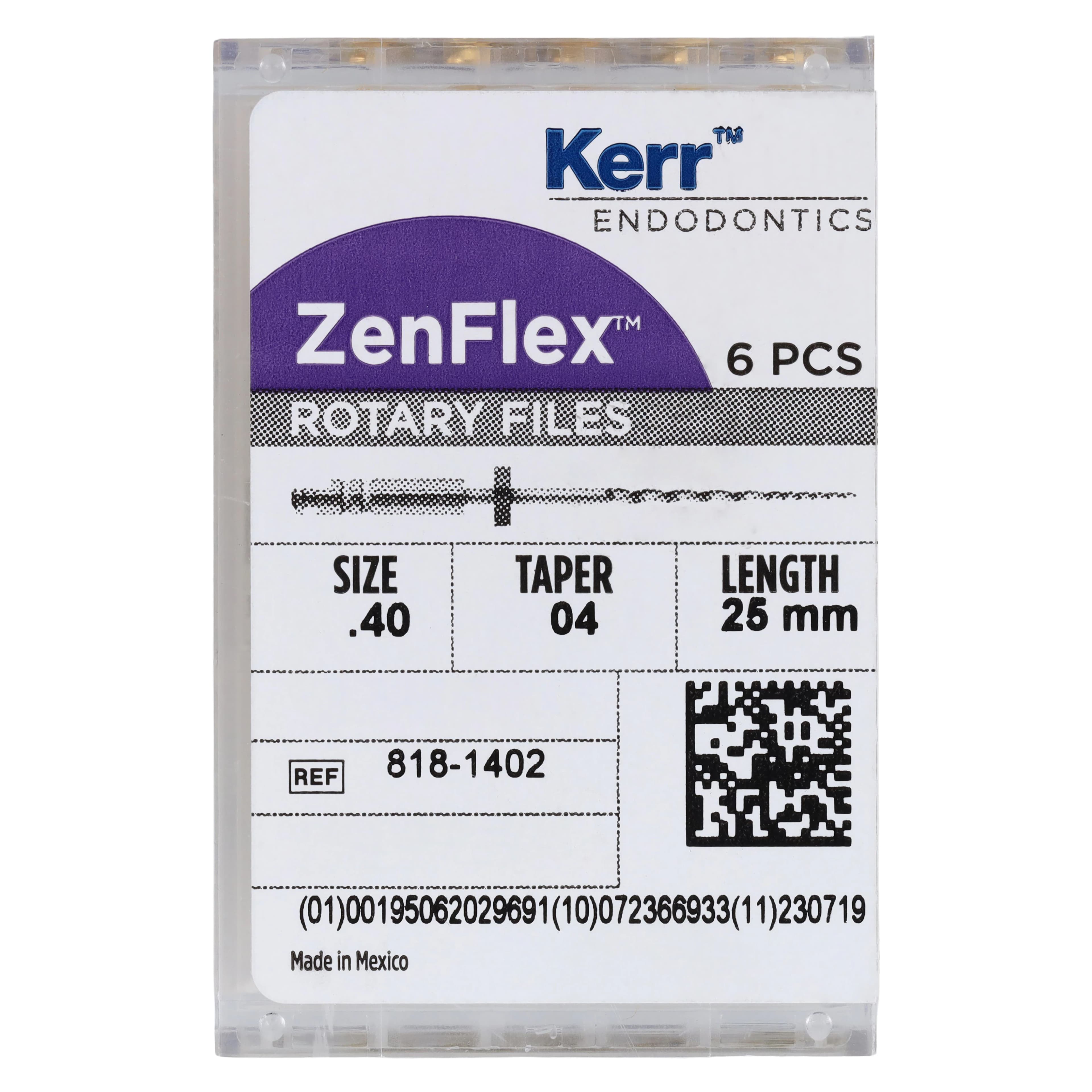 ZenFlex NiTi Rotary Shaping File, .40/.04/25mm, Non-Cutting Tip, 6/Pk, 818-1402 thumbnail 6