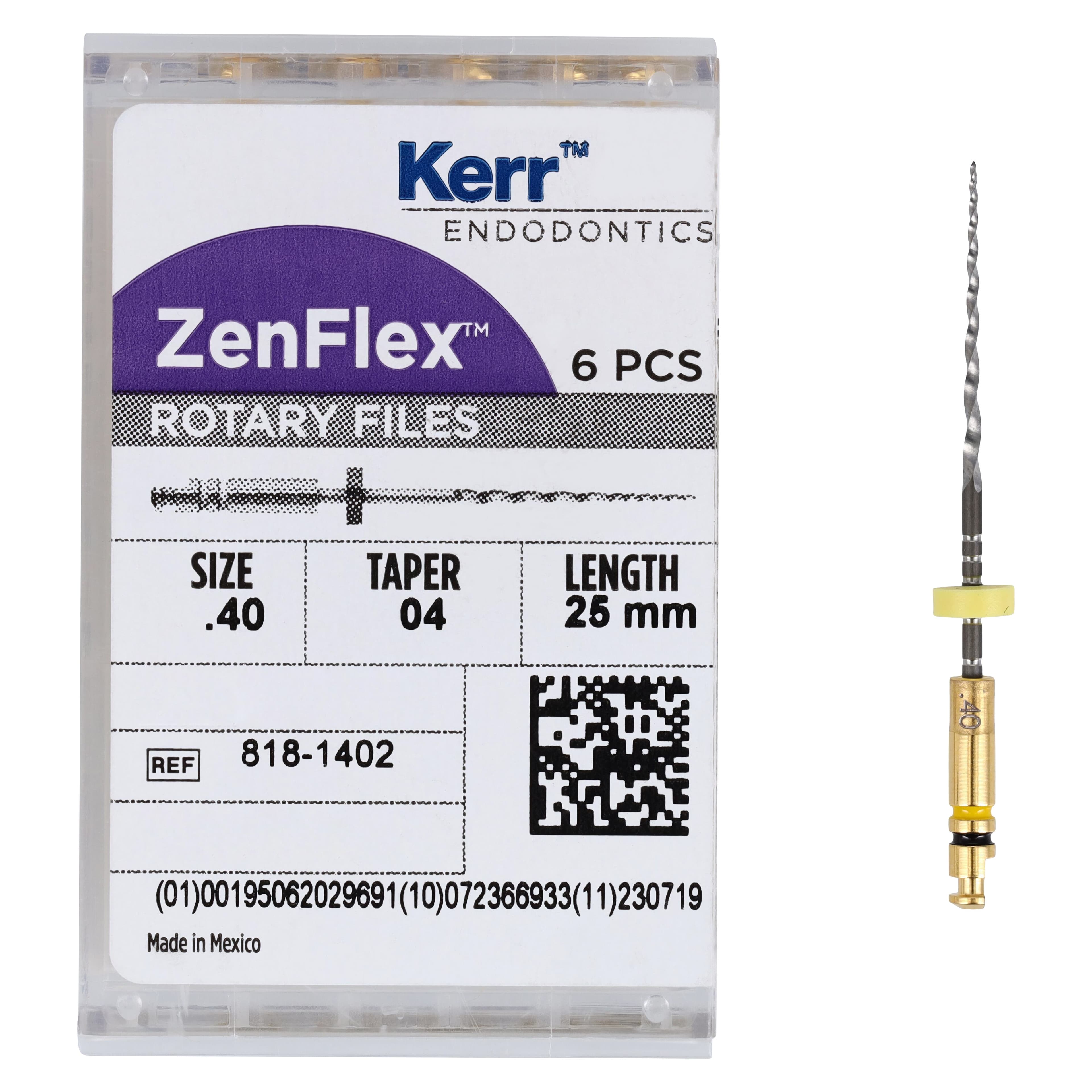 ZenFlex NiTi Rotary Shaping File, .40/.04/25mm, Non-Cutting Tip, 6/Pk, 818-1402 thumbnail 5