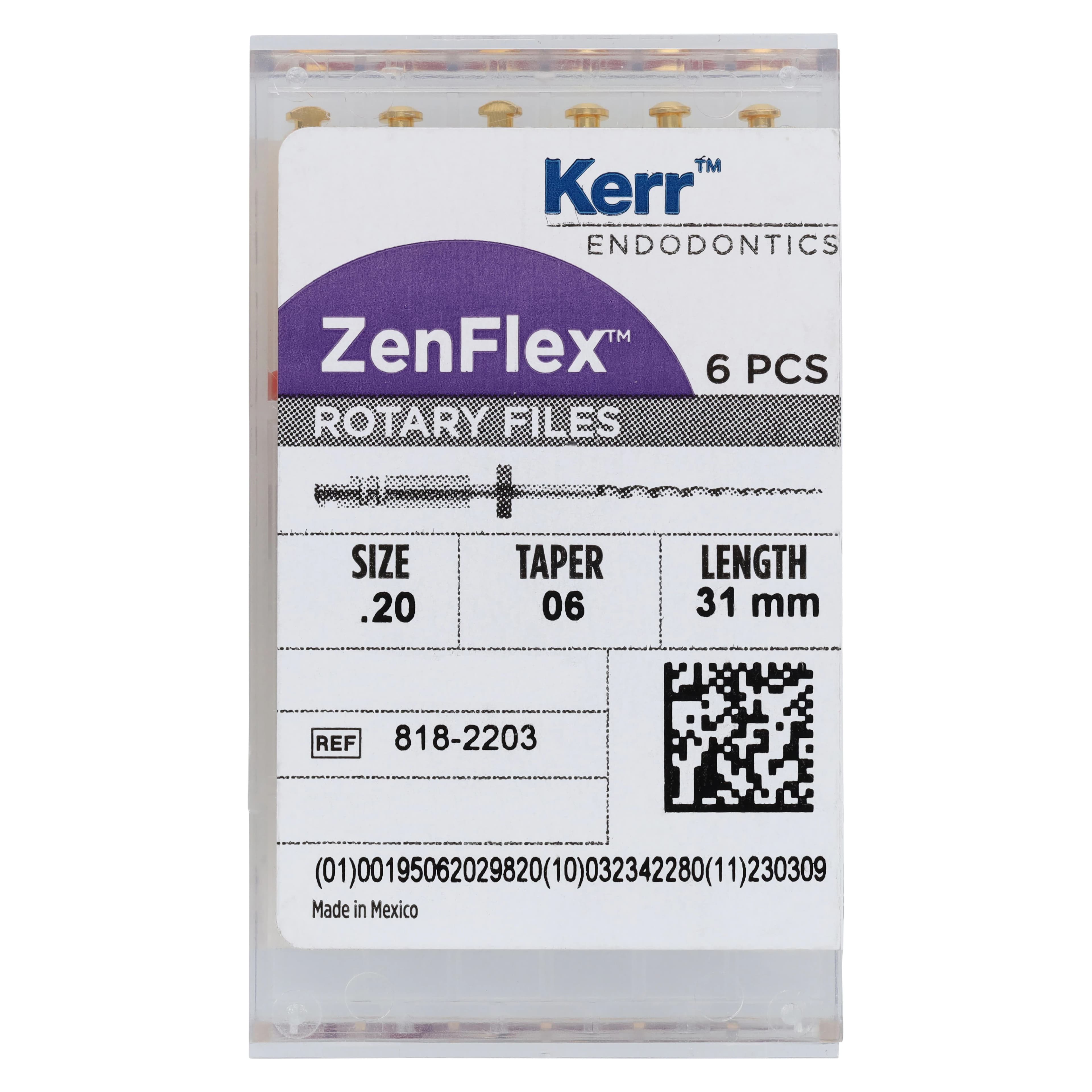 ZenFlex NiTi Rotary Shaping File, .20/.06/31mm, Non-Sterile, 6/Pk, 818-2203 - ZenFlex™ .20/.06/31mm Pack of 6 - Image 1