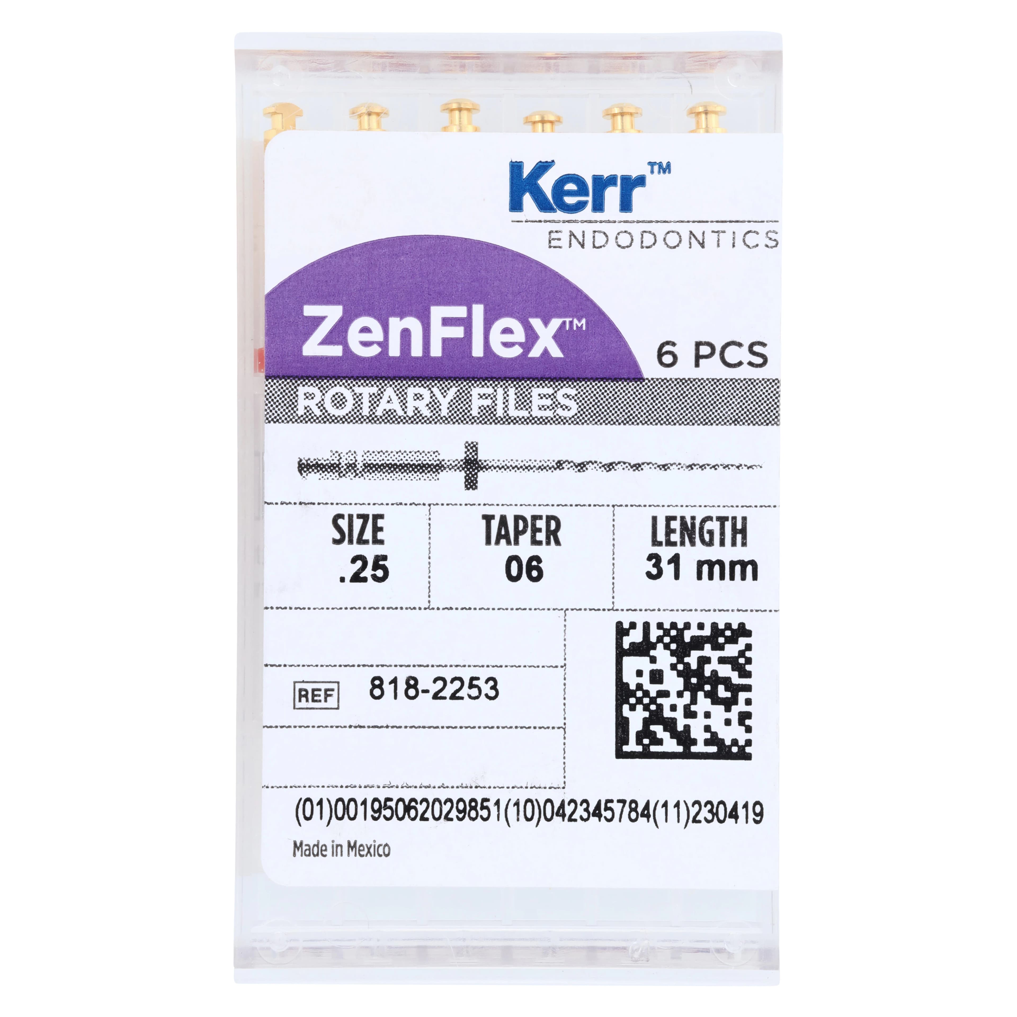 ZenFlex NiTi Rotary Shaping File, .25/.06, 31mm, Non-Cutting, 6/Pk, 818-2253 - ZenFlex™ .25/.06/31mm Pack of 6 - Image 1