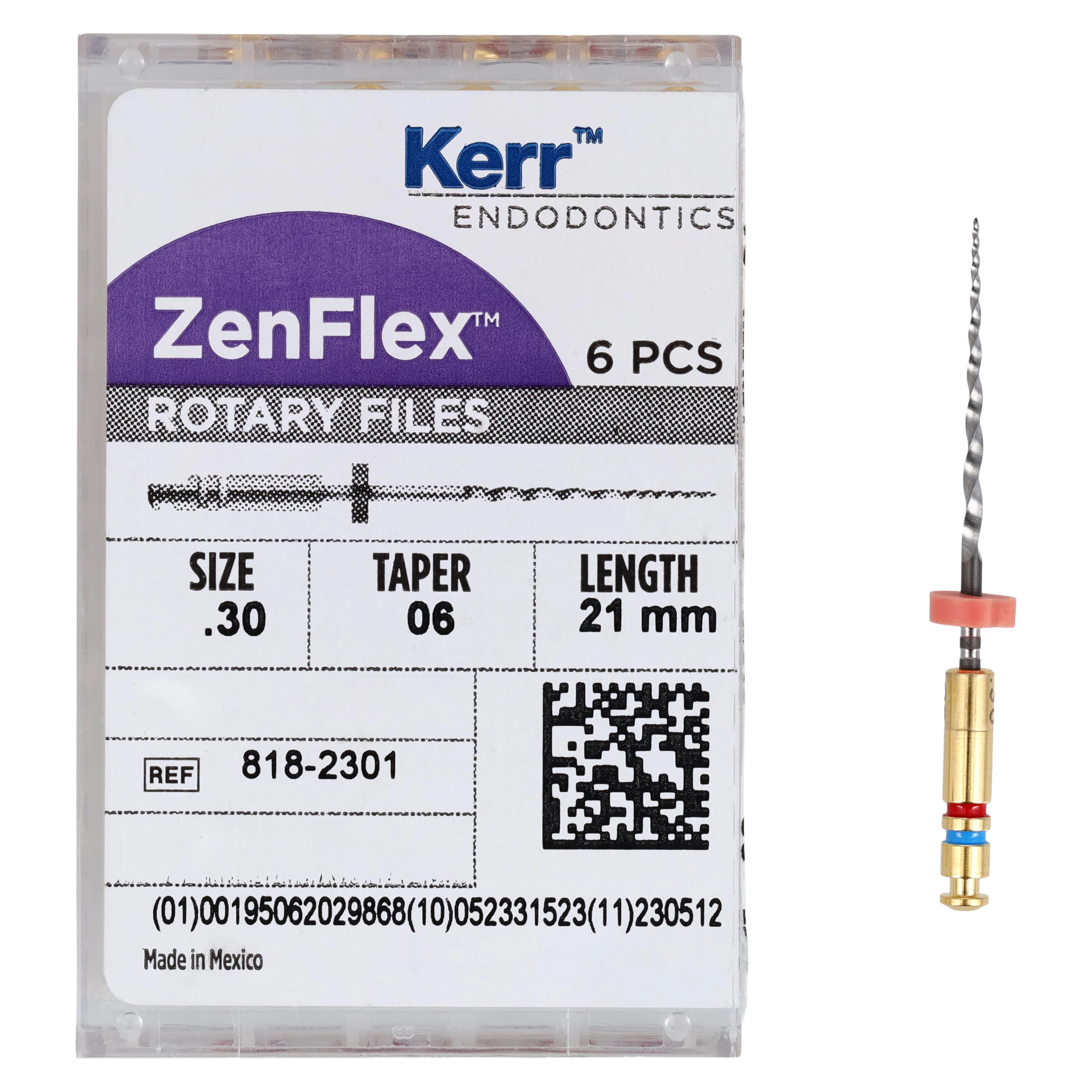 ZenFlex NiTi Rotary Shaping File, .30/.06/21mm, Non-Cutting Tip, 6/Pk, 818-2301 thumbnail 5