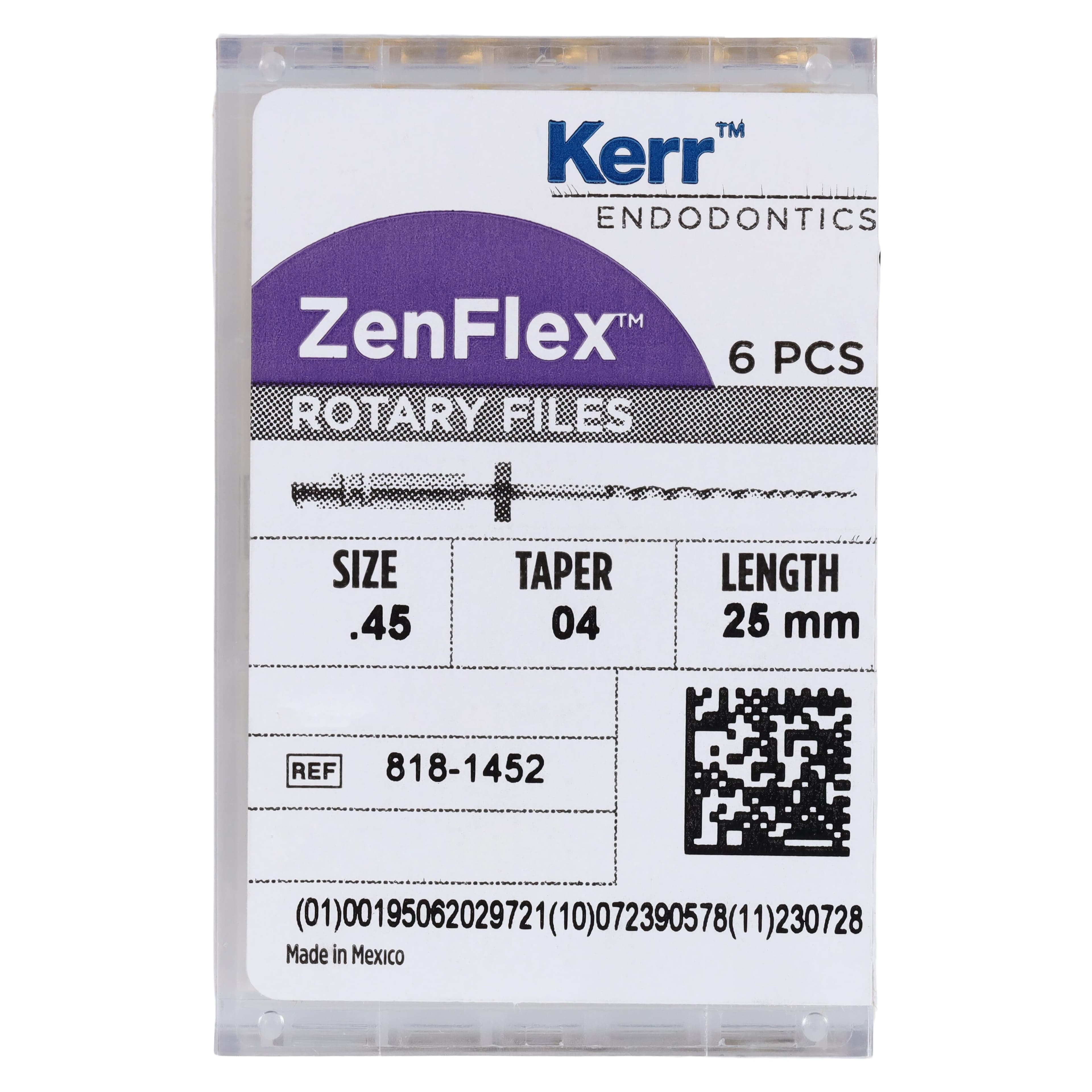 ZenFlex NiTi Rotary Shaping File, .45/.04/25mm, Non-Sterile, 6/Pk, 818-1452 thumbnail 6