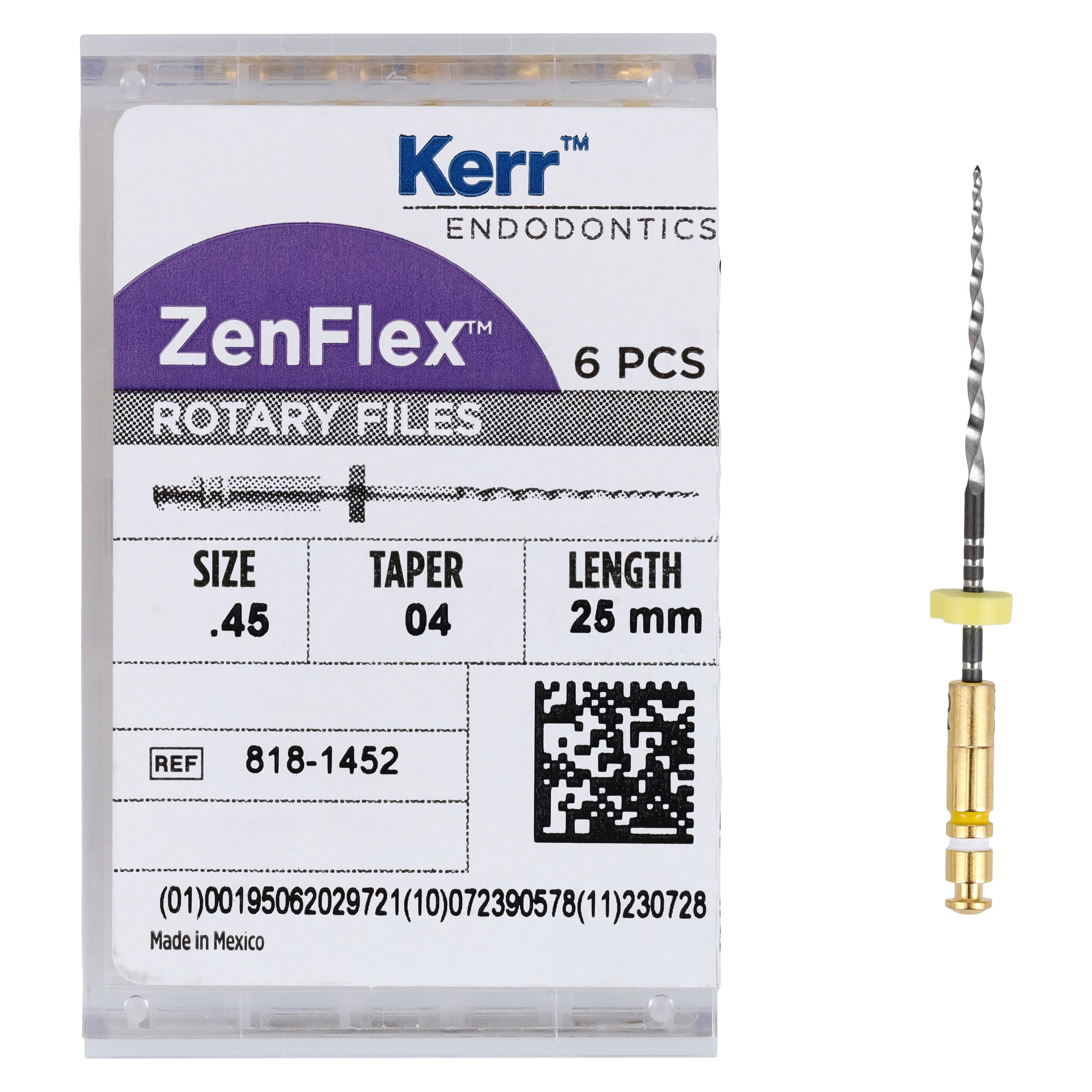 ZenFlex NiTi Rotary Shaping File, .45/.04/25mm, Non-Sterile, 6/Pk, 818-1452 thumbnail 5