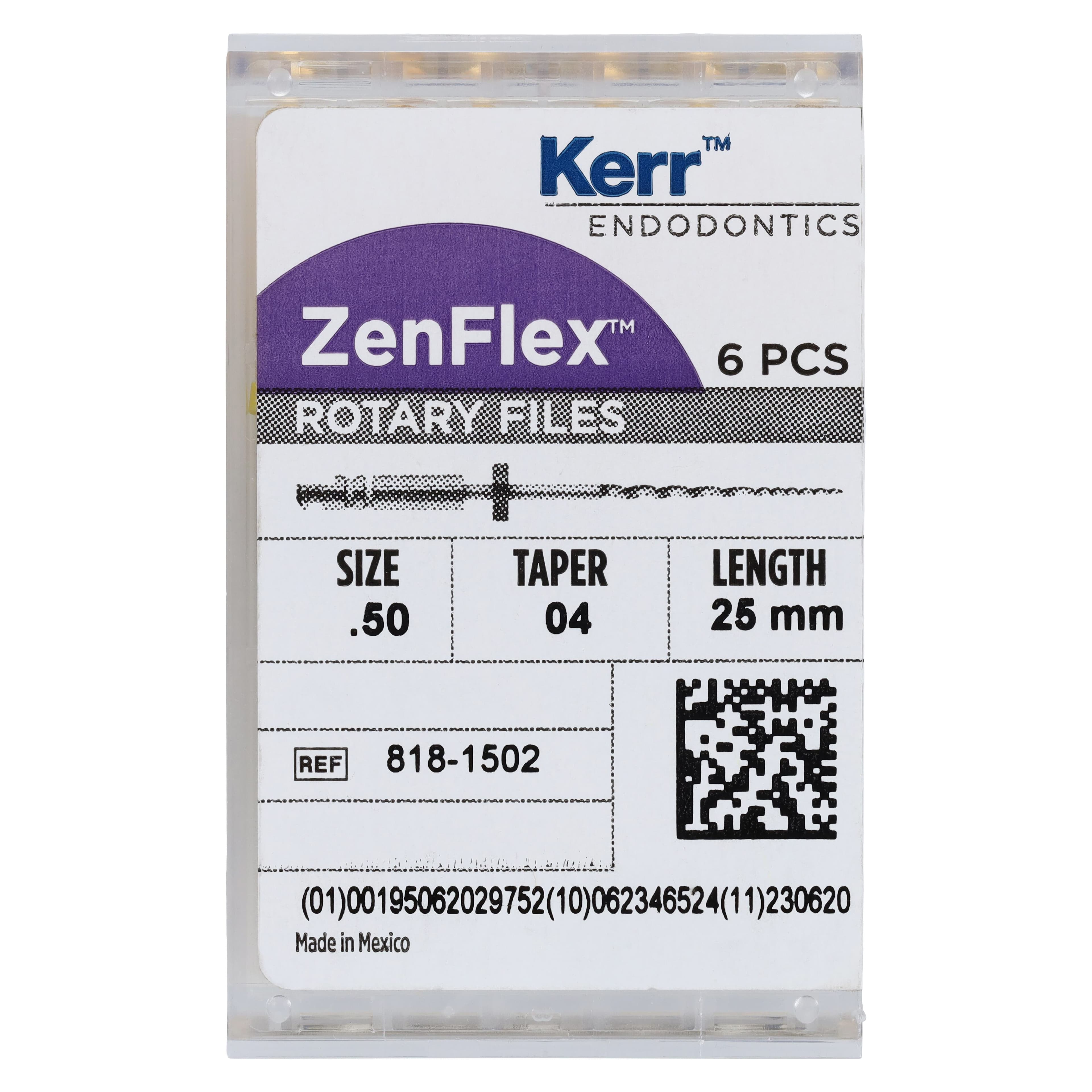 ZenFlex NiTi Rotary Shaping File, .50/.04/25mm, Non-Sterile, 6/Pk, 818-1502 - ZenFlex™ .50/.04/25mm Pack of 6 - Image 1