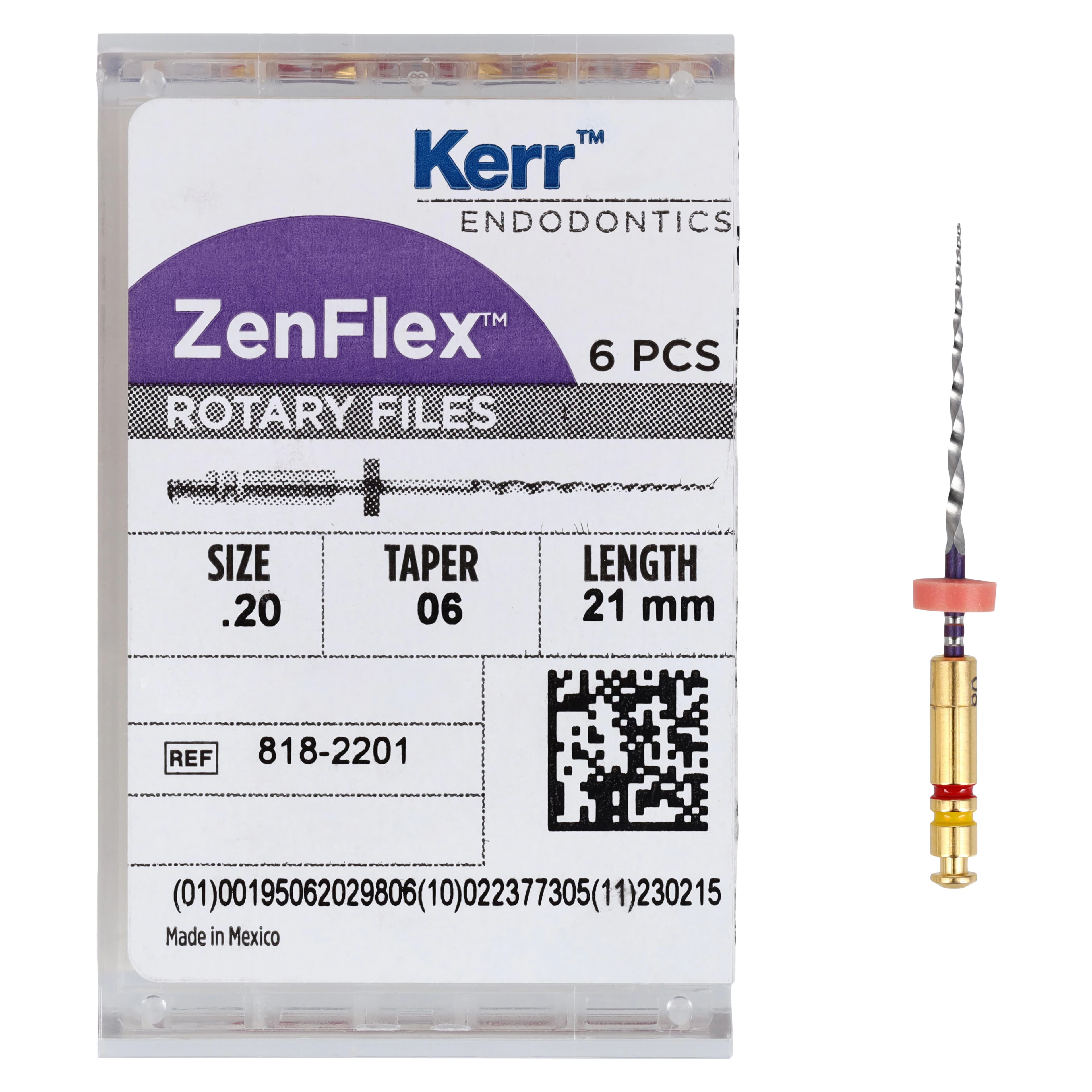ZenFlex NiTi Rotary Shaping File, .20/.06 Taper, 21mm, 6/Pk, 818-2201 thumbnail 5