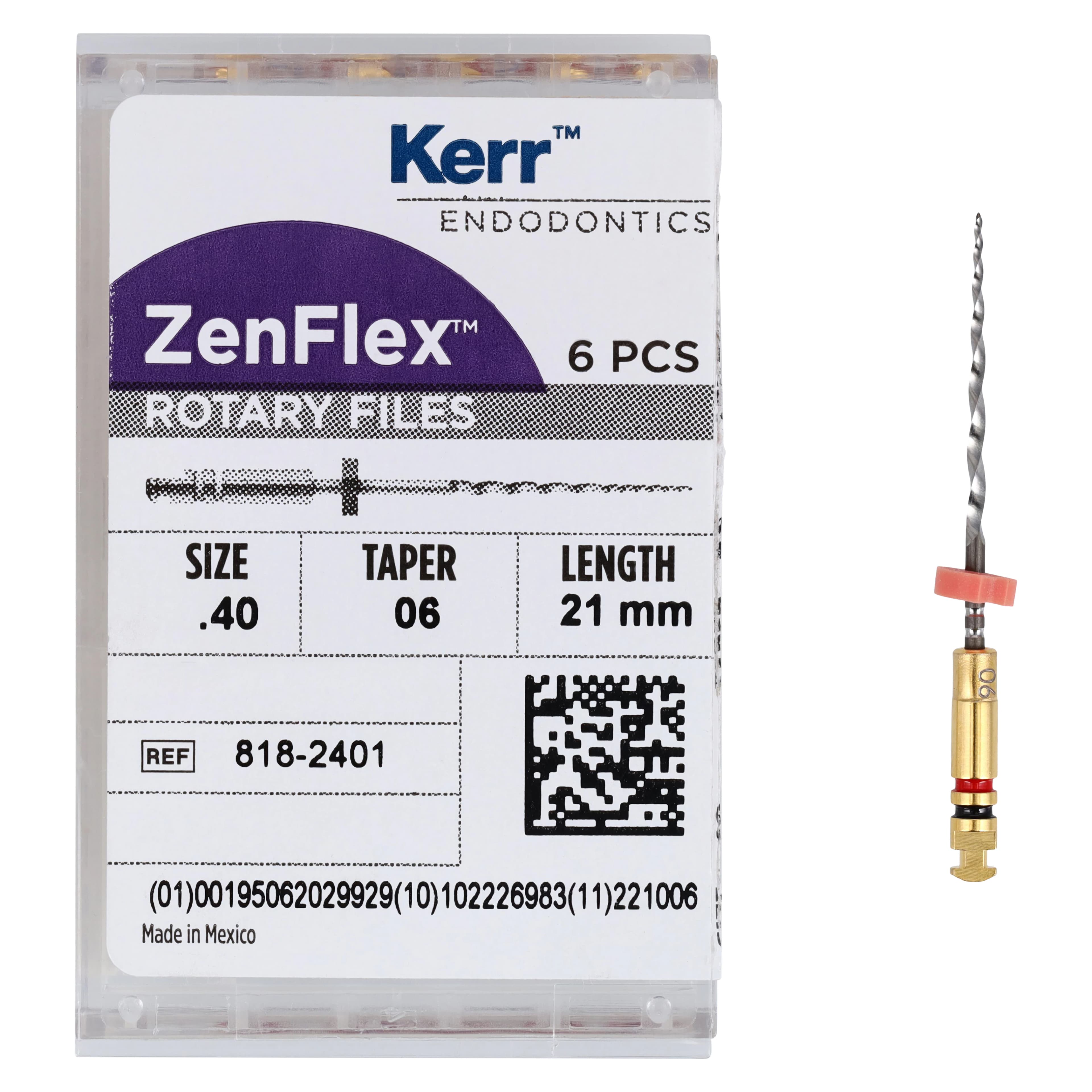 ZenFlex NiTi Rotary Shaping File, .40/.06/21mm, Non-Sterile, 6/Pk, 818-2401 thumbnail 5