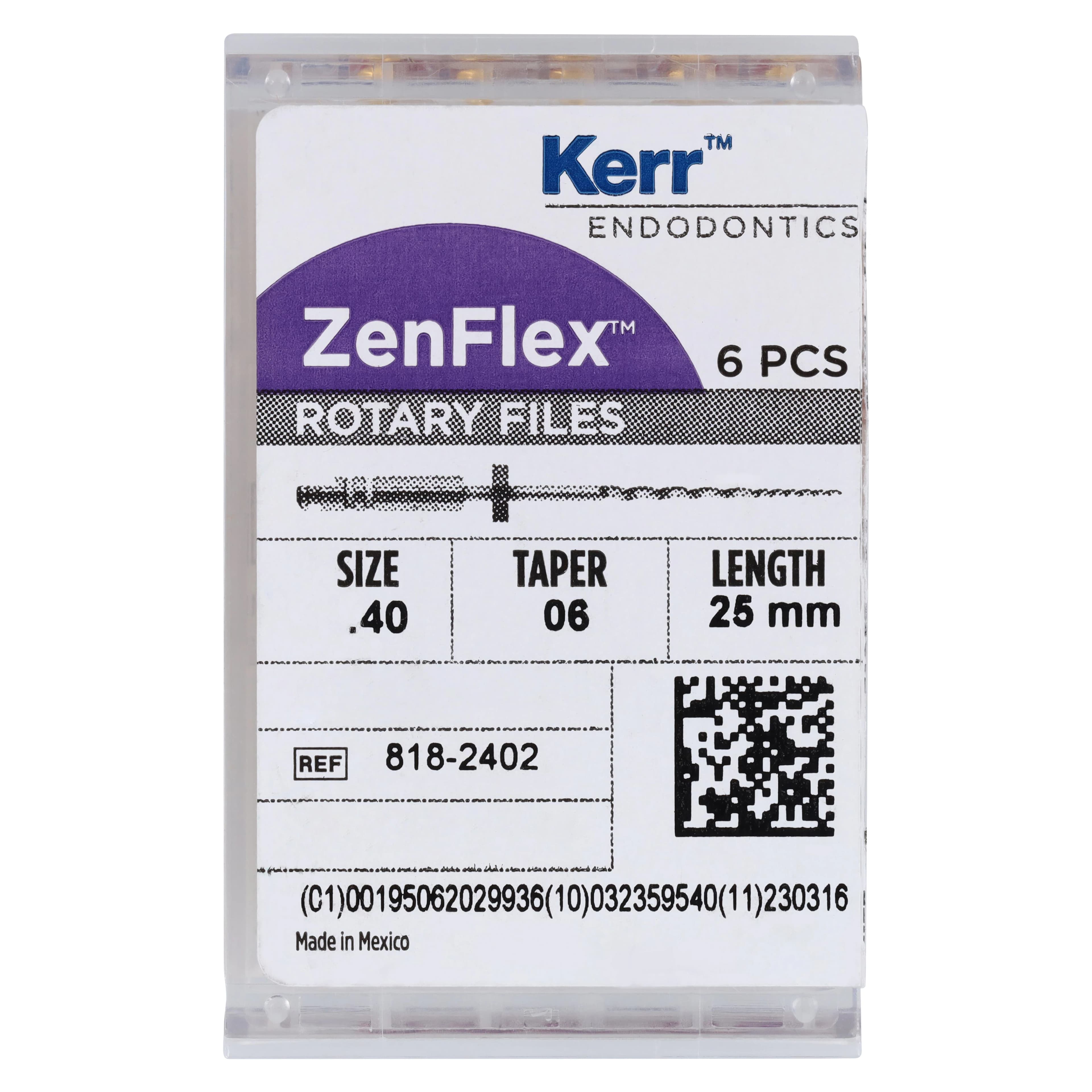 ZenFlex NiTi Rotary Shaping File, .40/.06/25mm, Non-Sterile, 6/Pk, 818-2402 thumbnail 6