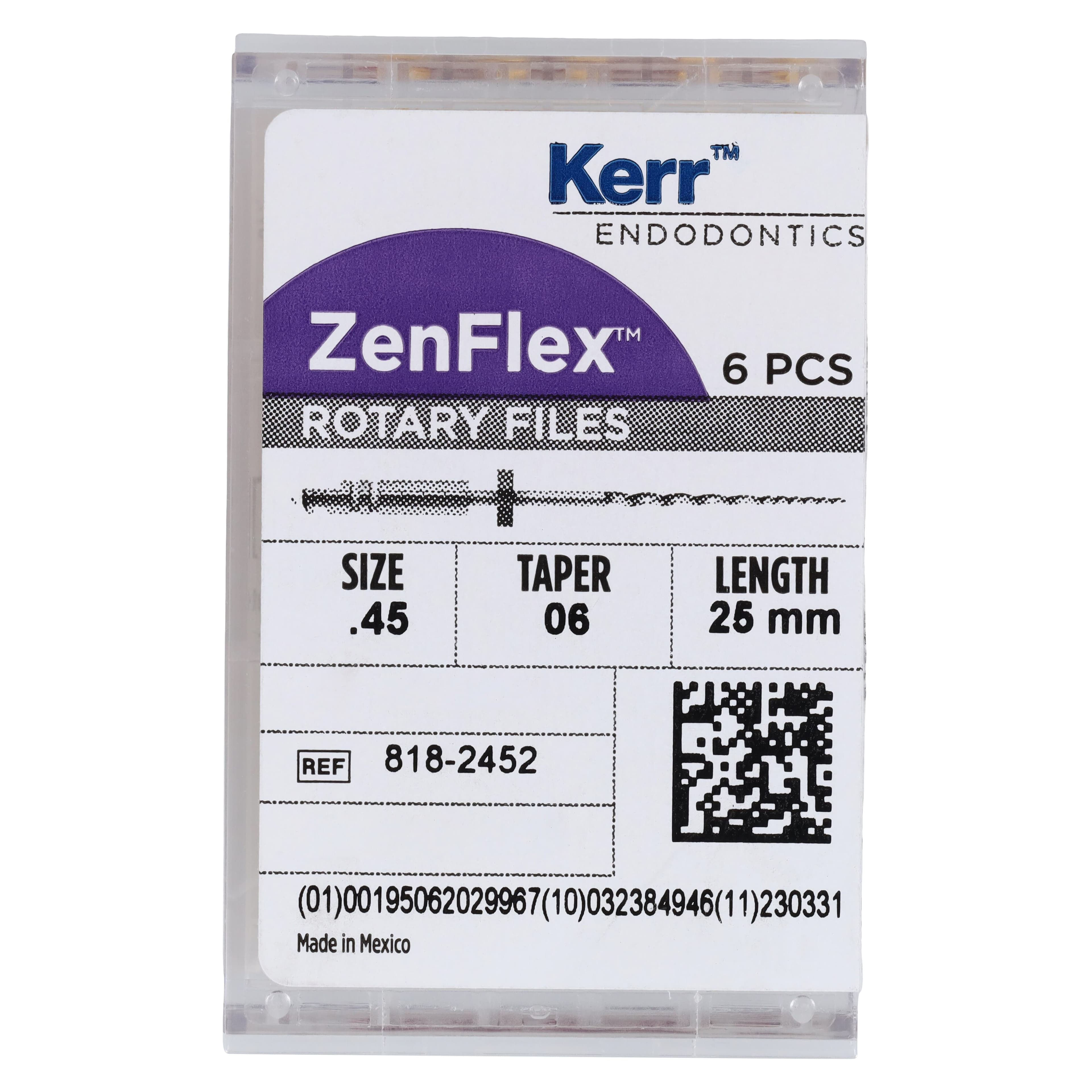 ZenFlex NiTi Rotary Shaping File, .45/.06/25mm, Non-Cutting Tip, 6/Pk, 818-2452 thumbnail 6