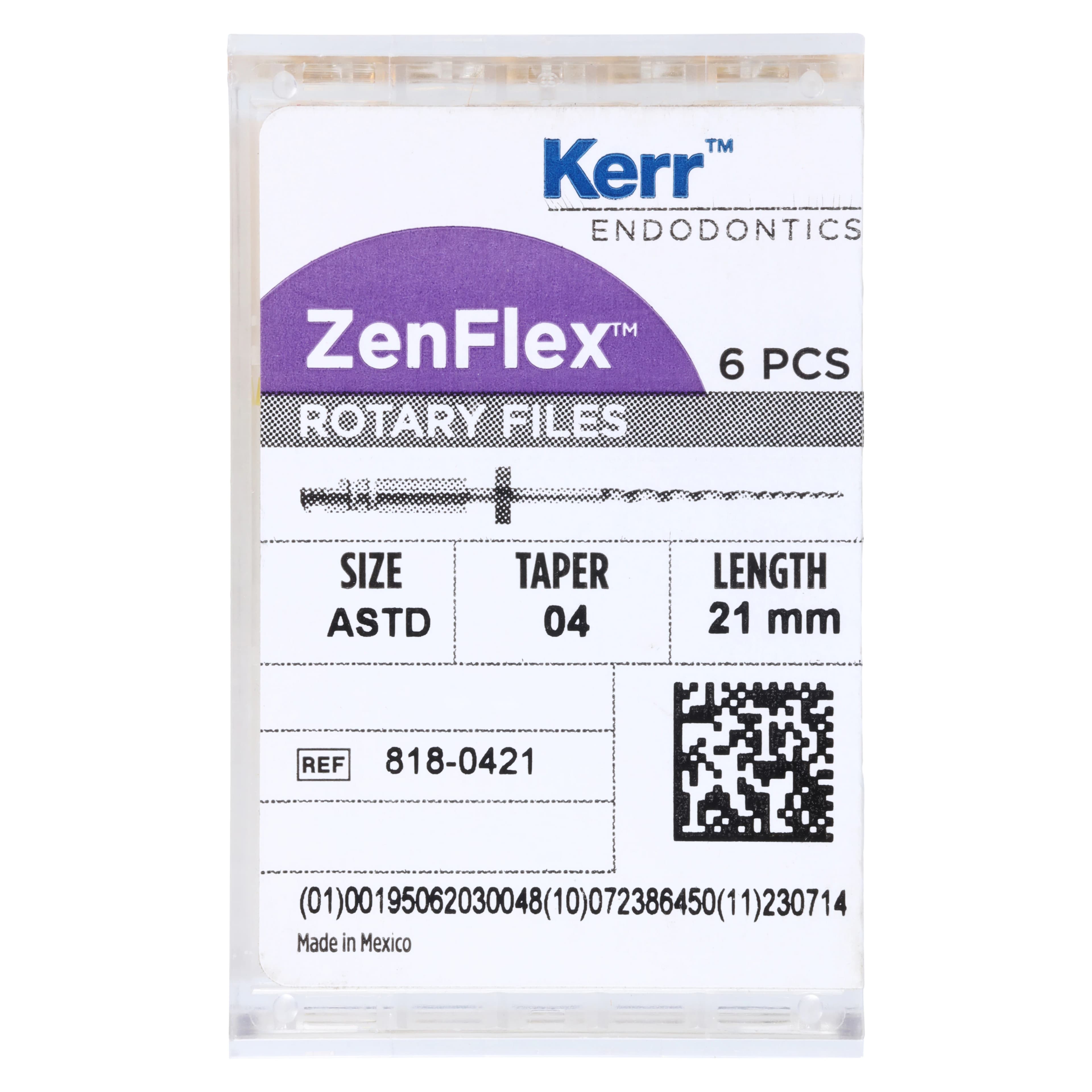 ZenFlex NiTi Rotary Shaping Files, .04 Taper, 21mm, Assorted Sizes 20-45, 6/Pk, 818-0421 thumbnail 6