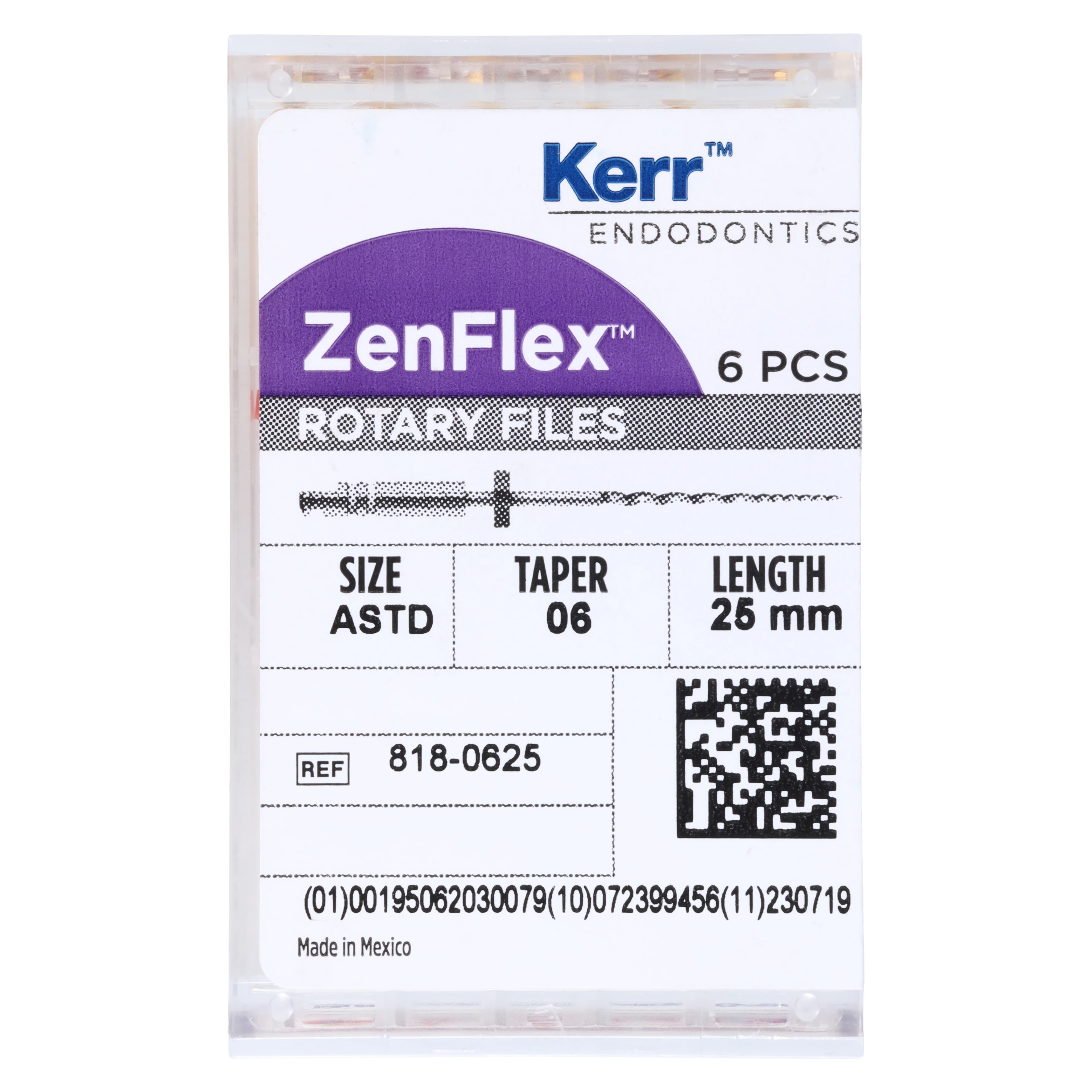 ZenFlex NiTi Rotary Shaping Files, .06 Taper, 25mm, Assorted Sizes 20-45, 6/Pk, 818-0625 thumbnail 5