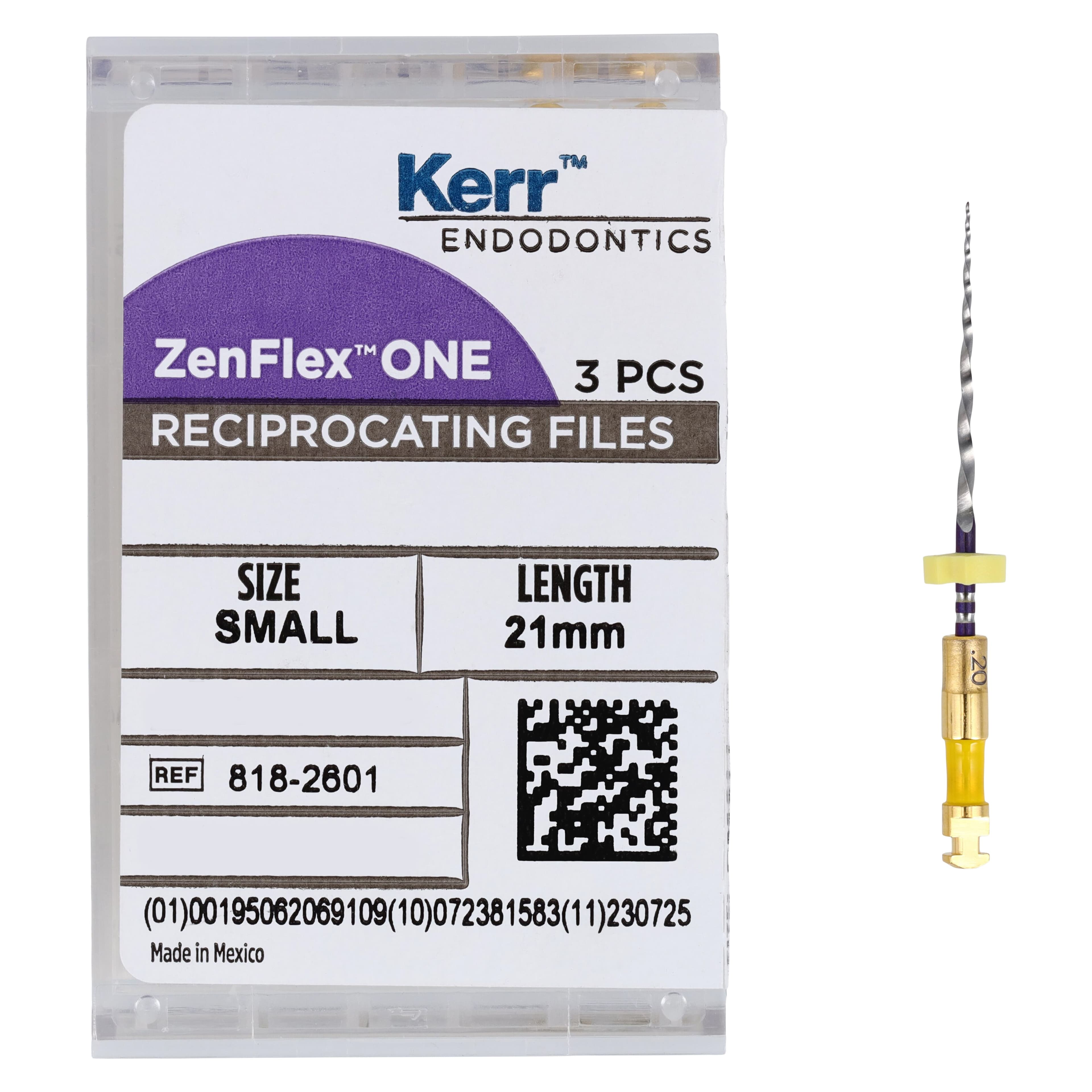ZenFlex ONE Reciprocating NiTi File, Small, Yellow, .20/.06, 21mm, 3/Pk, 818-2601 thumbnail 5