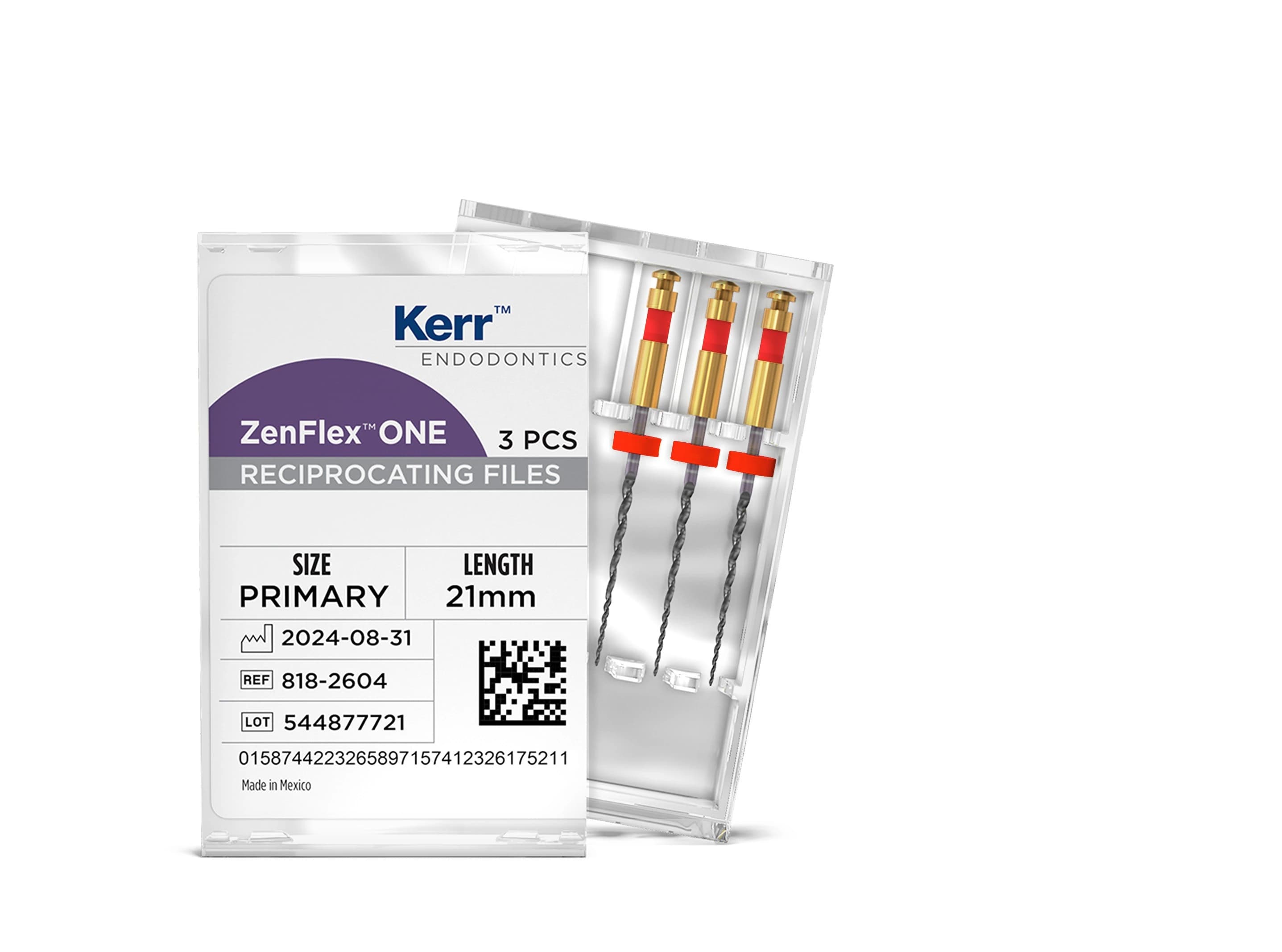 Kerr ZenFlex ONE Reciprocating NiTi File, Primary, Red, .25/.06, 21mm, 3/Pk, 818-2604 - ZenFlex ONE Reciprocating NiTi File 21mm 3/Pk Primary - Image 1