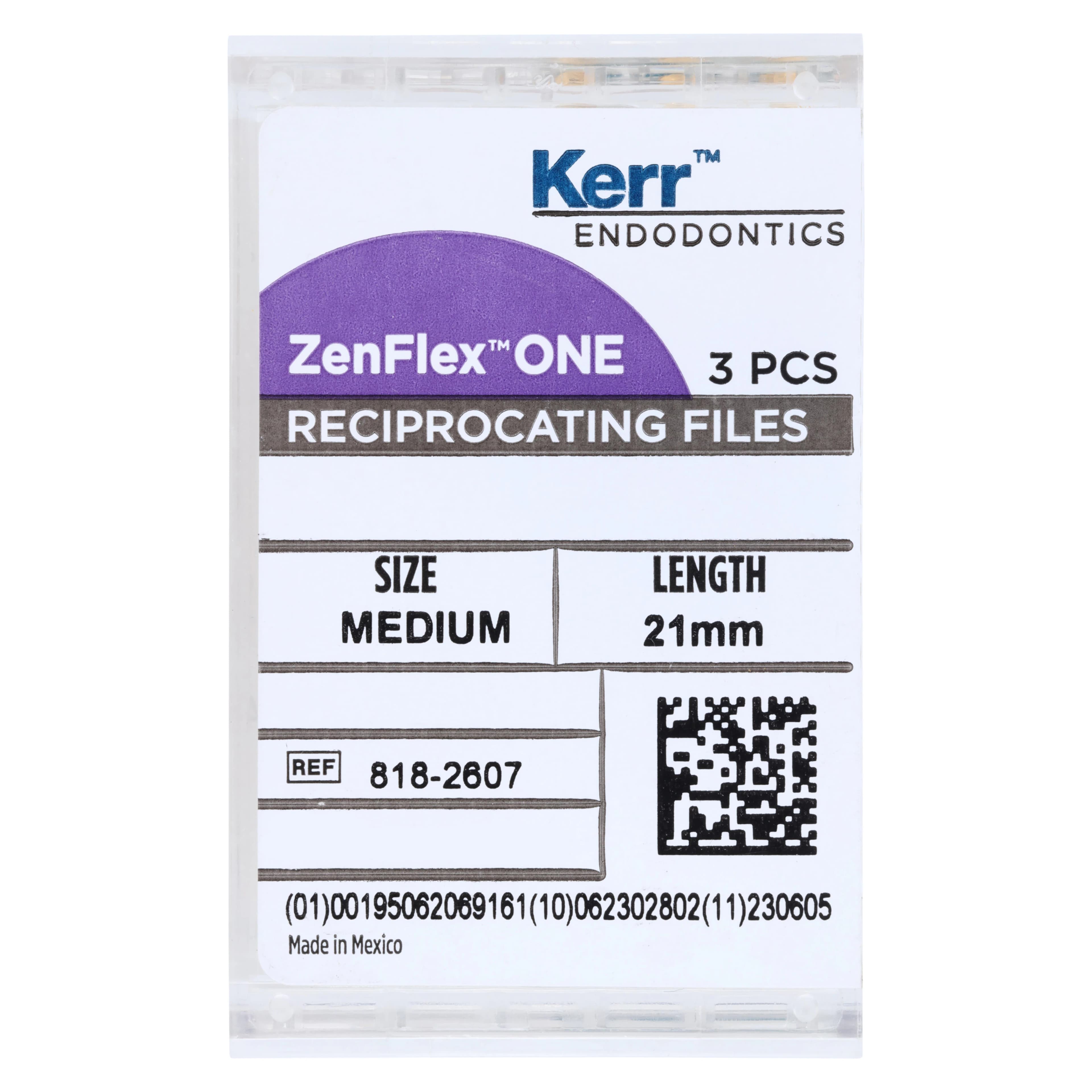 ZenFlex ONE Reciprocating NiTi File, Medium (Green), .35/.06, 21mm, 3/Pk, 818-2607 - ZenFlex™ ONE Reciprocating NiTi File Medium Green 21mm Pack of 3 - Image 1