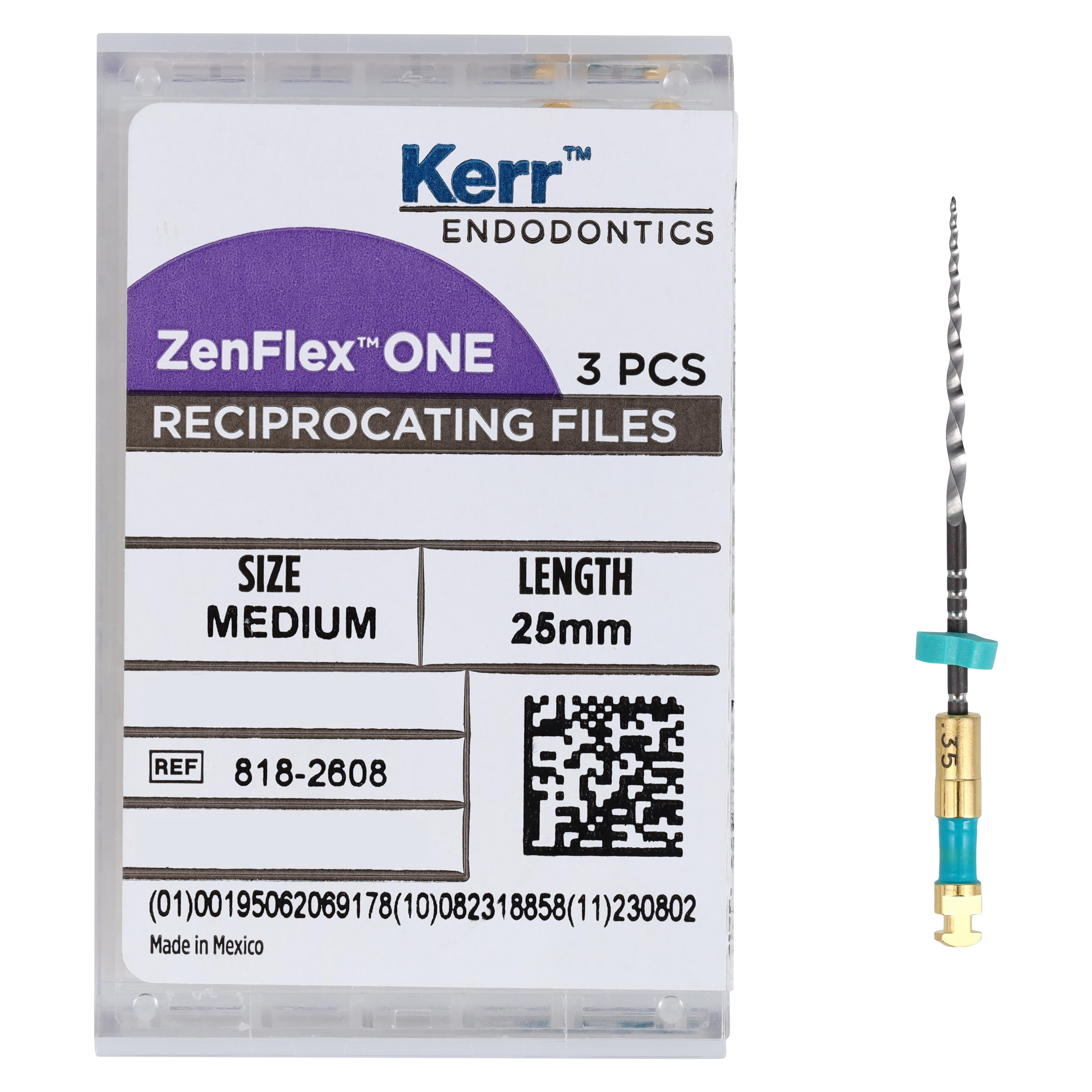ZenFlex ONE Reciprocating NiTi File, Medium (Green), .35/.06, 25mm, 3/Pk, 818-2608 thumbnail 5